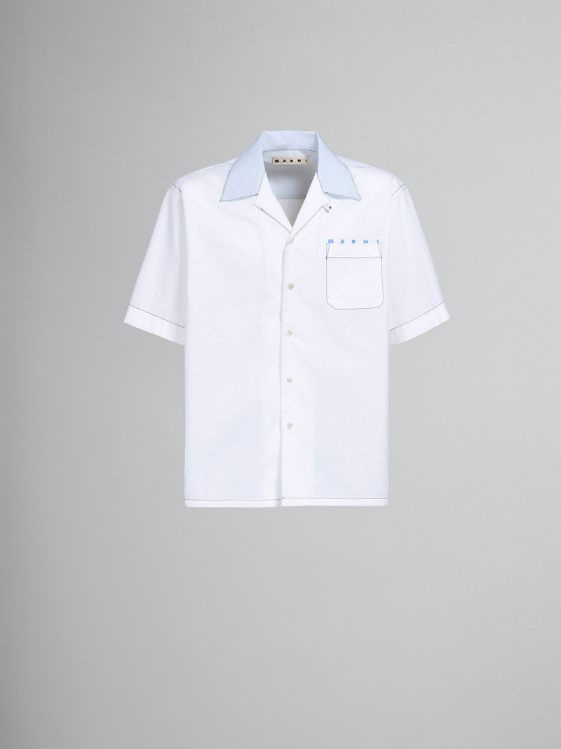 WHITE LOGO PRINT POPLIN BOWLING SHIRT 1