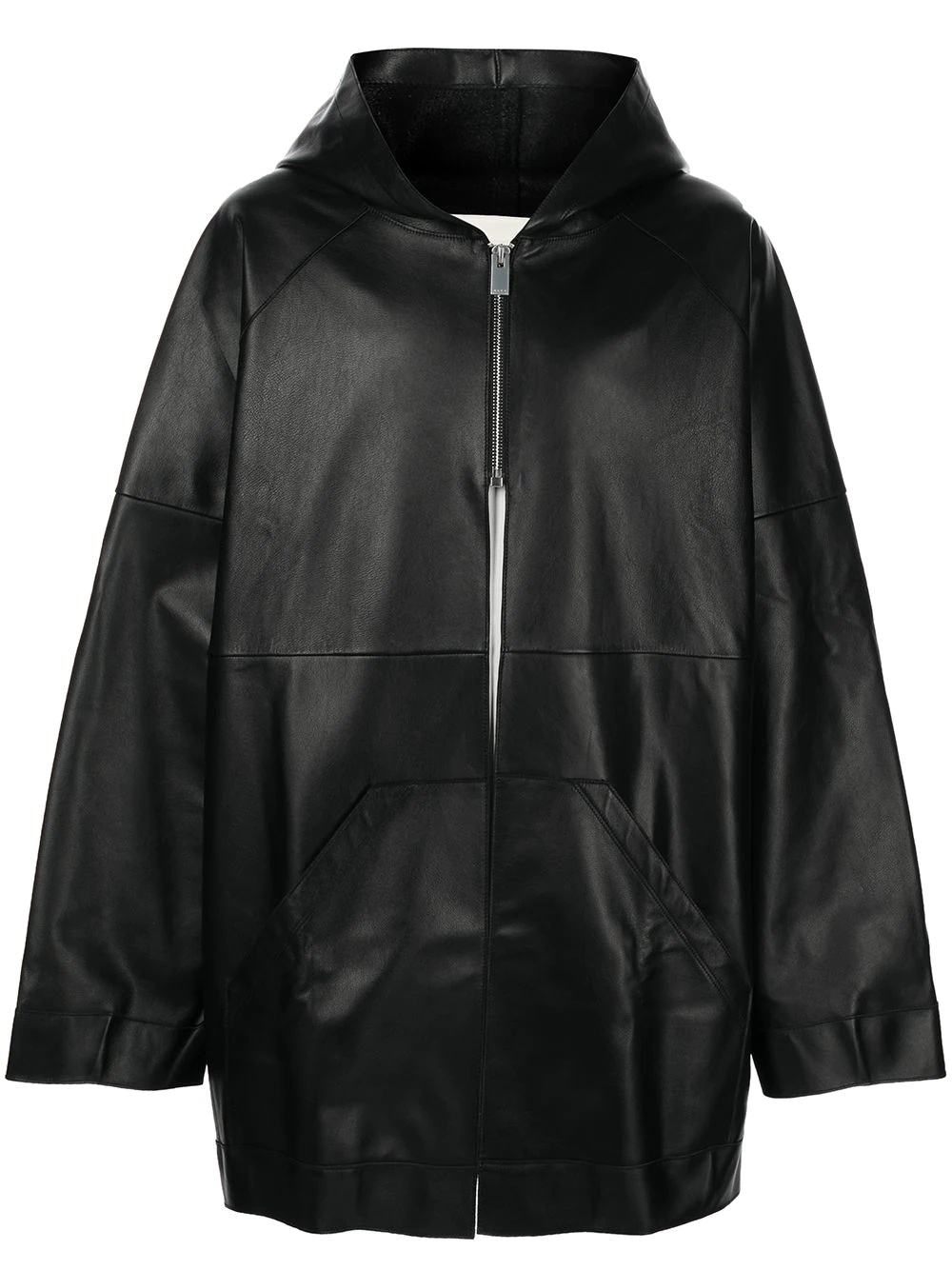 oversized hooded leather jacket - 1