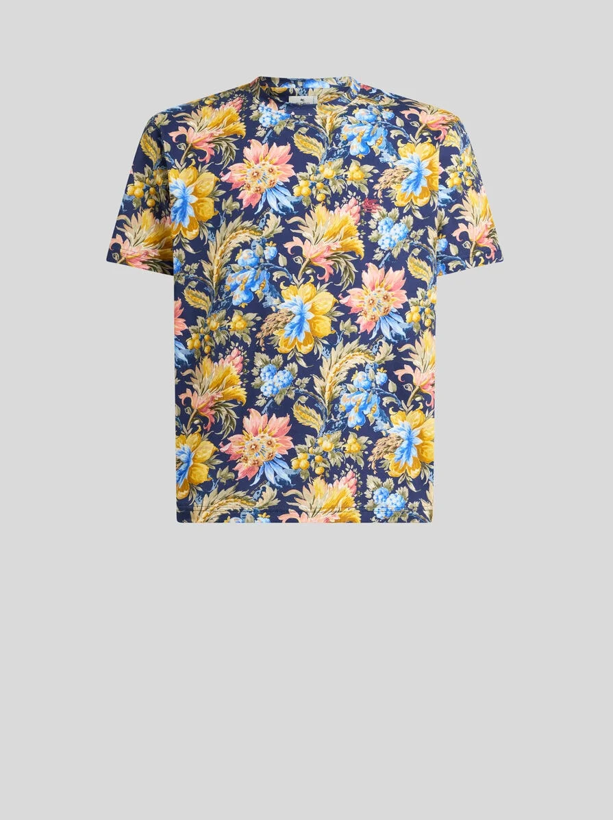 COTTON JERSEY T-SHIRT WITH FLORAL MOTIF - 1