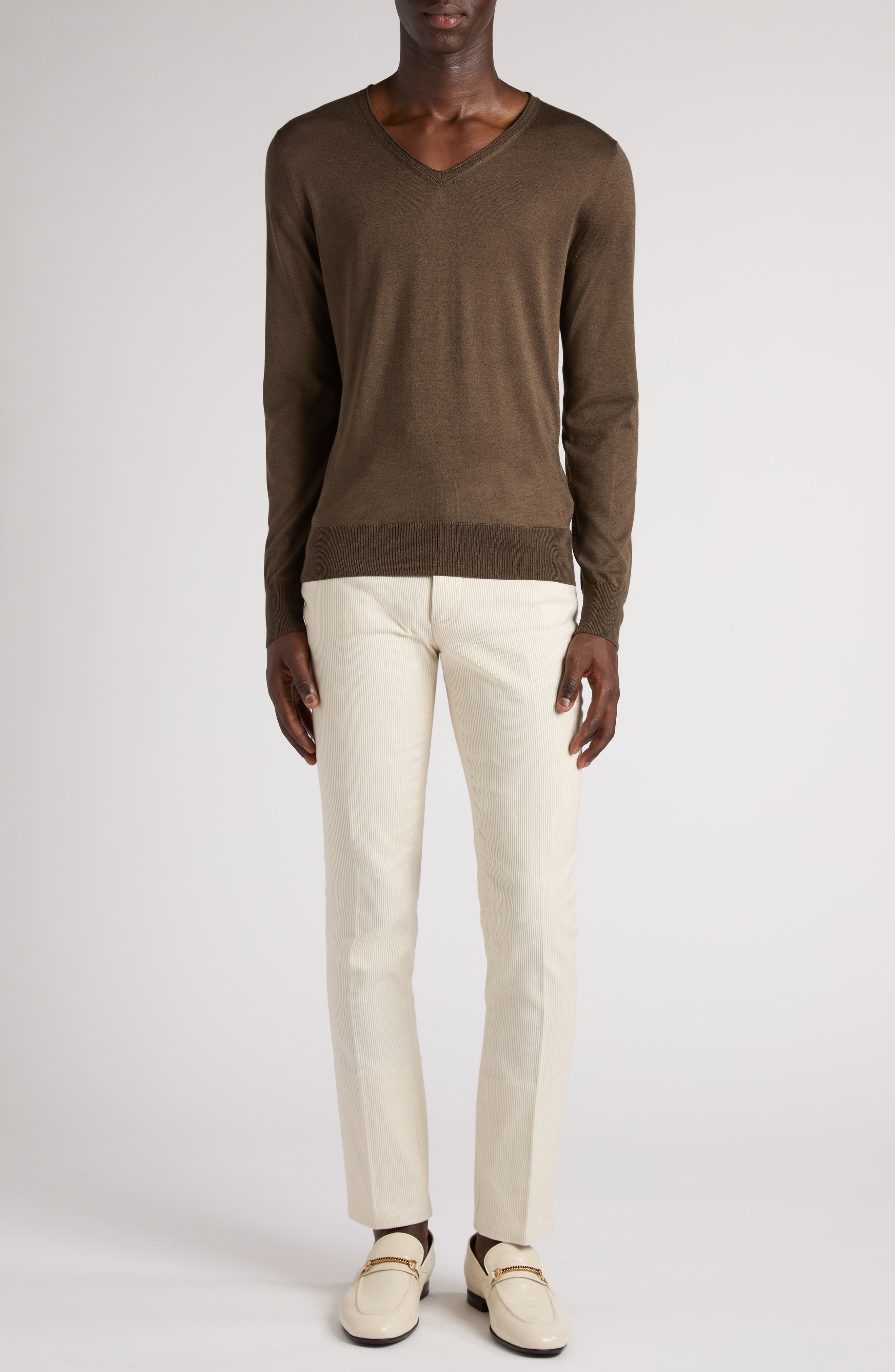 TOM FORD Silk & Cashmere V-Neck Sweater in Taupe Brown at Nordstrom - 2