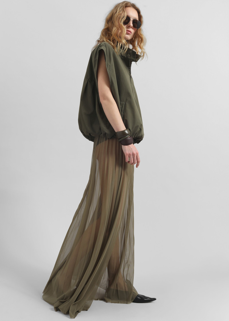 Vallen Pleated Mesh Maxi Skirt - Khaki 8