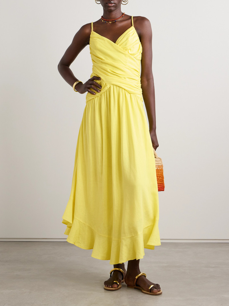 FARM RIO Ruched Linen-blend Maxi Dress outlook