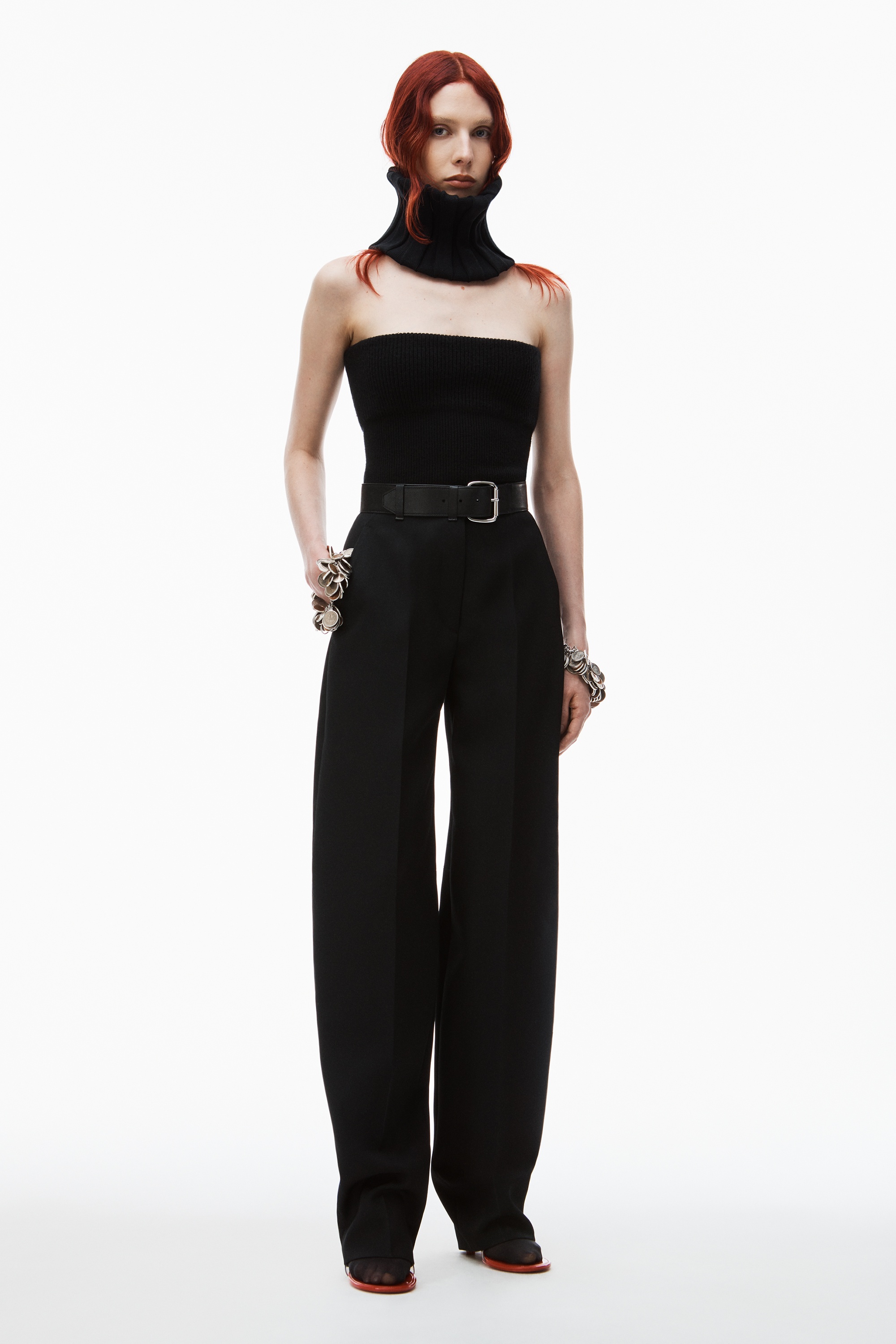 wool belted high waist belted trouser - 2