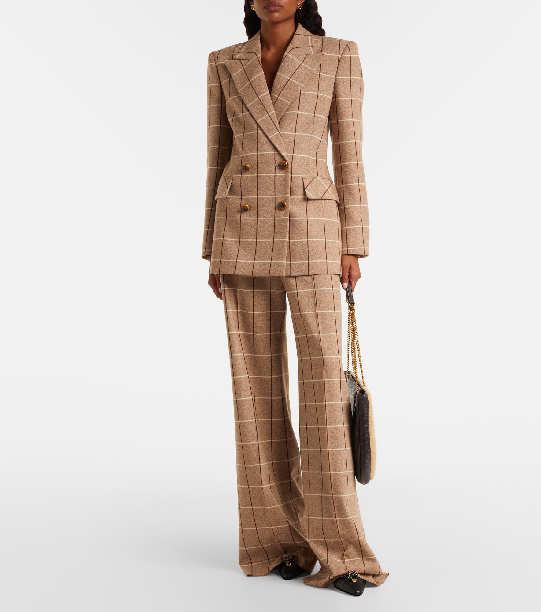 Checked high-rise virgin wool wide-leg pants - 2