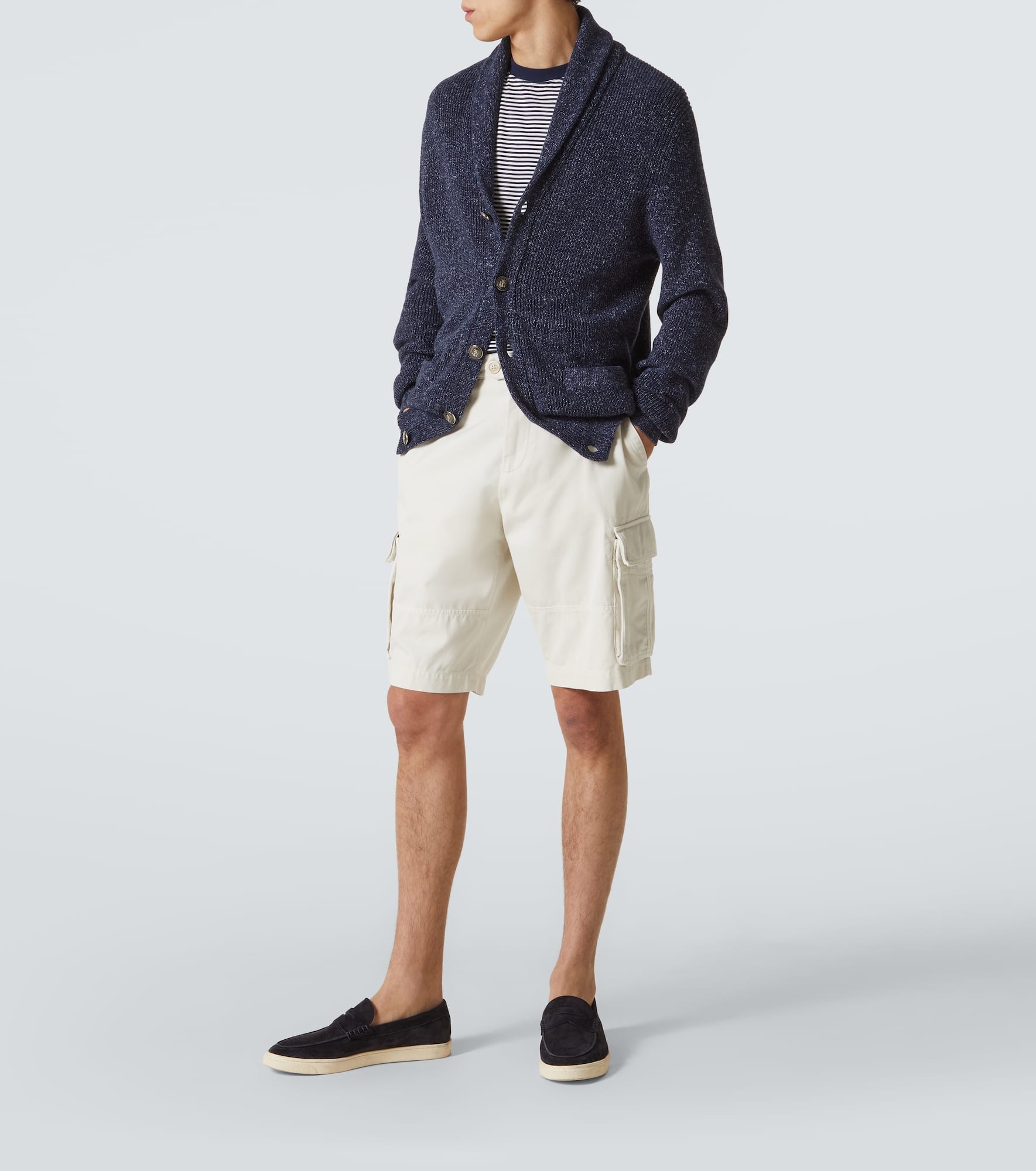 Cotton and linen gabardine cargo shorts - 2