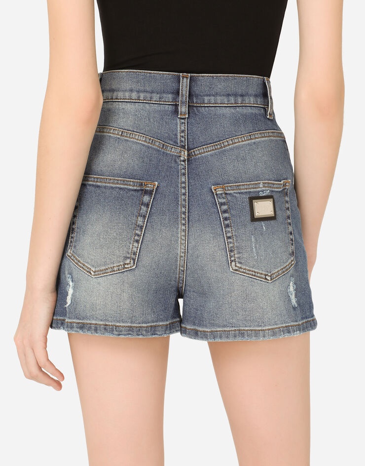 Denim shorts with ripped details - 5