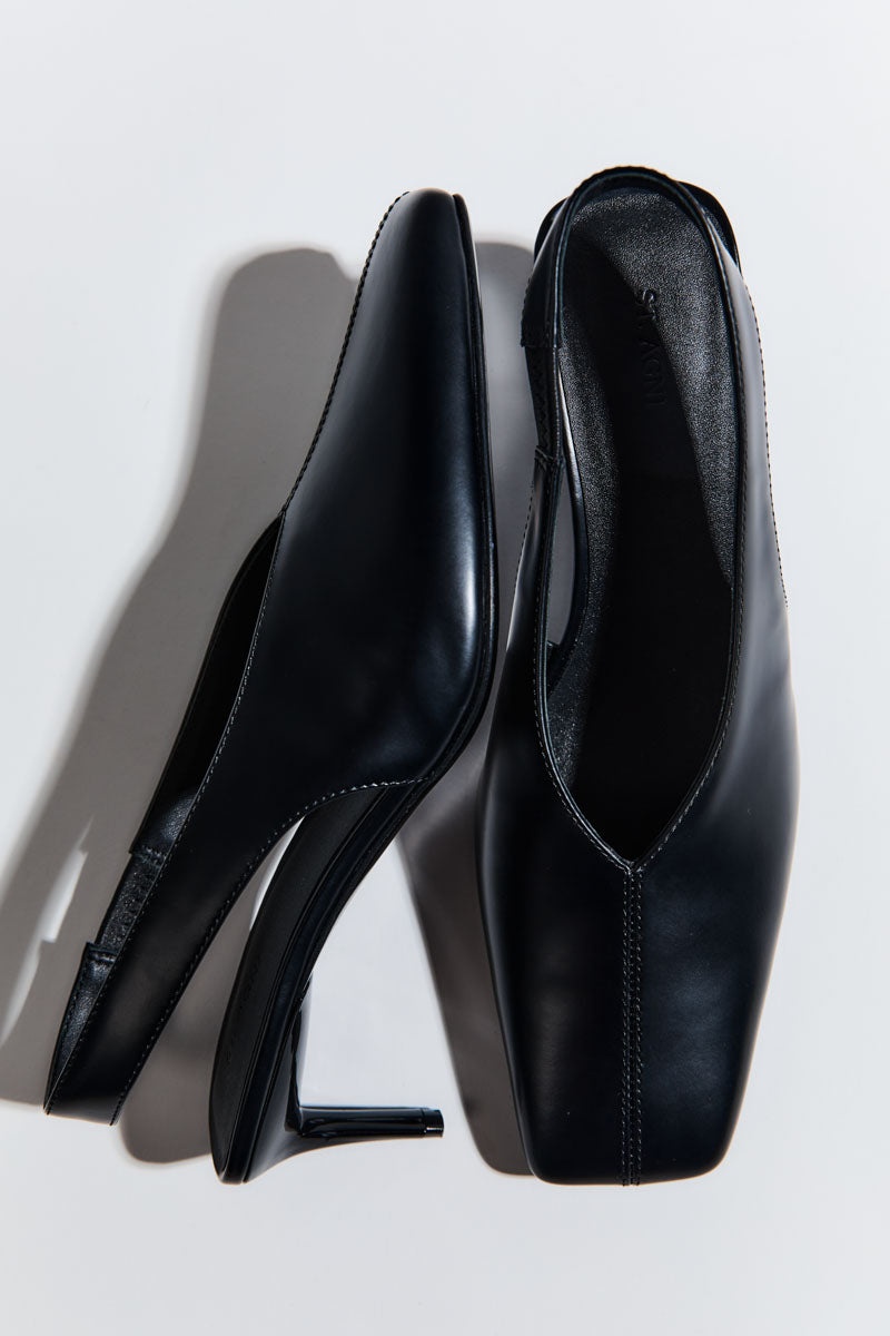 Square Toe Sling Back Heel - Black - 4
