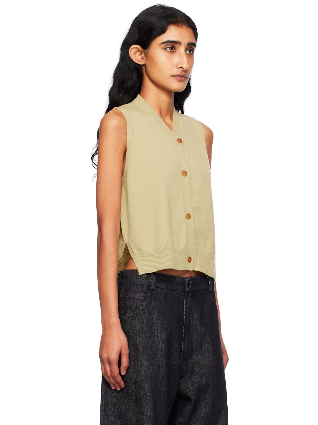 Yellow  Merino Wool Waistcoat Cardigan - 2