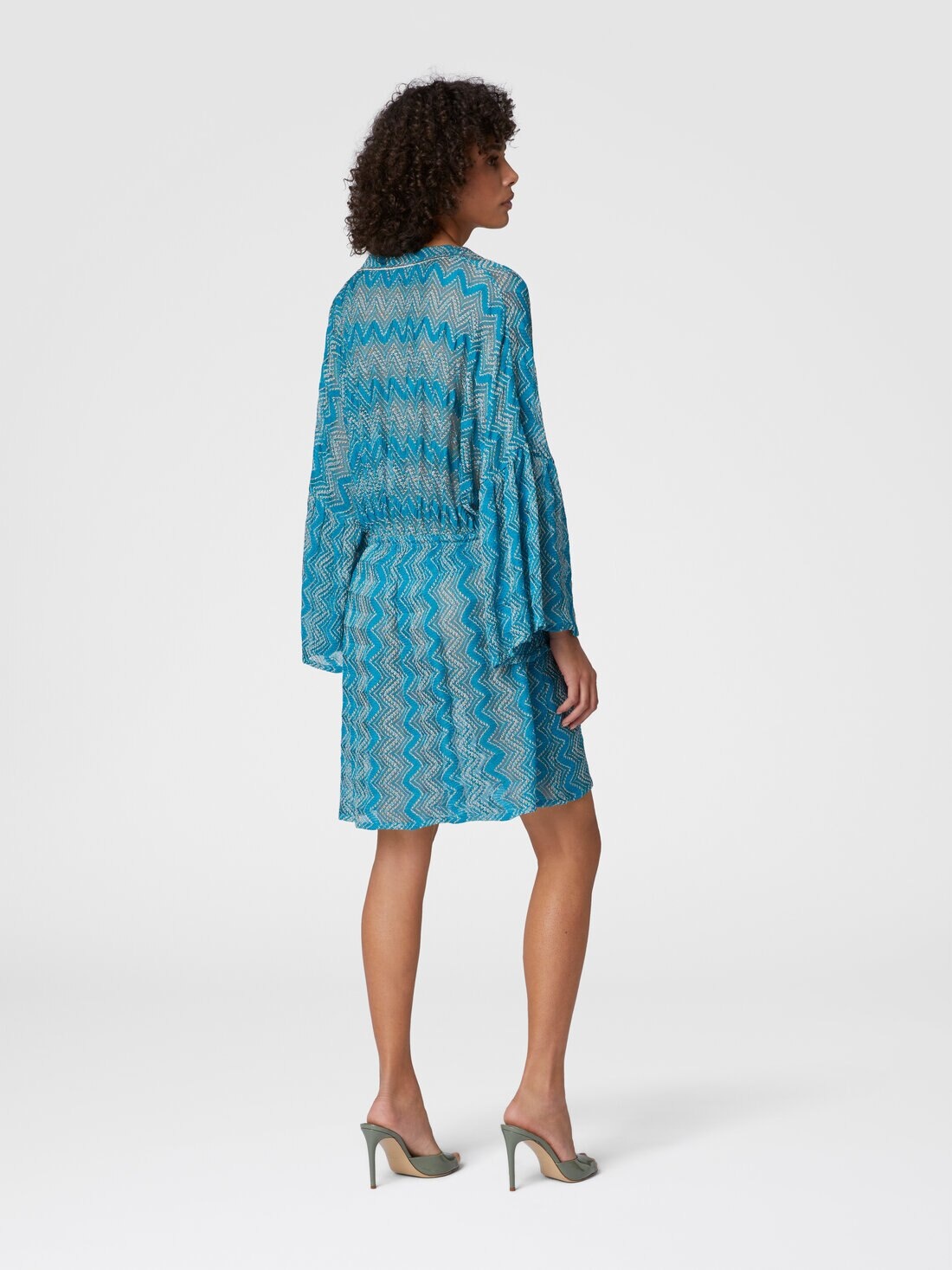 Cover-up dress in zig zag lamé viscose with wide sleeves - 3