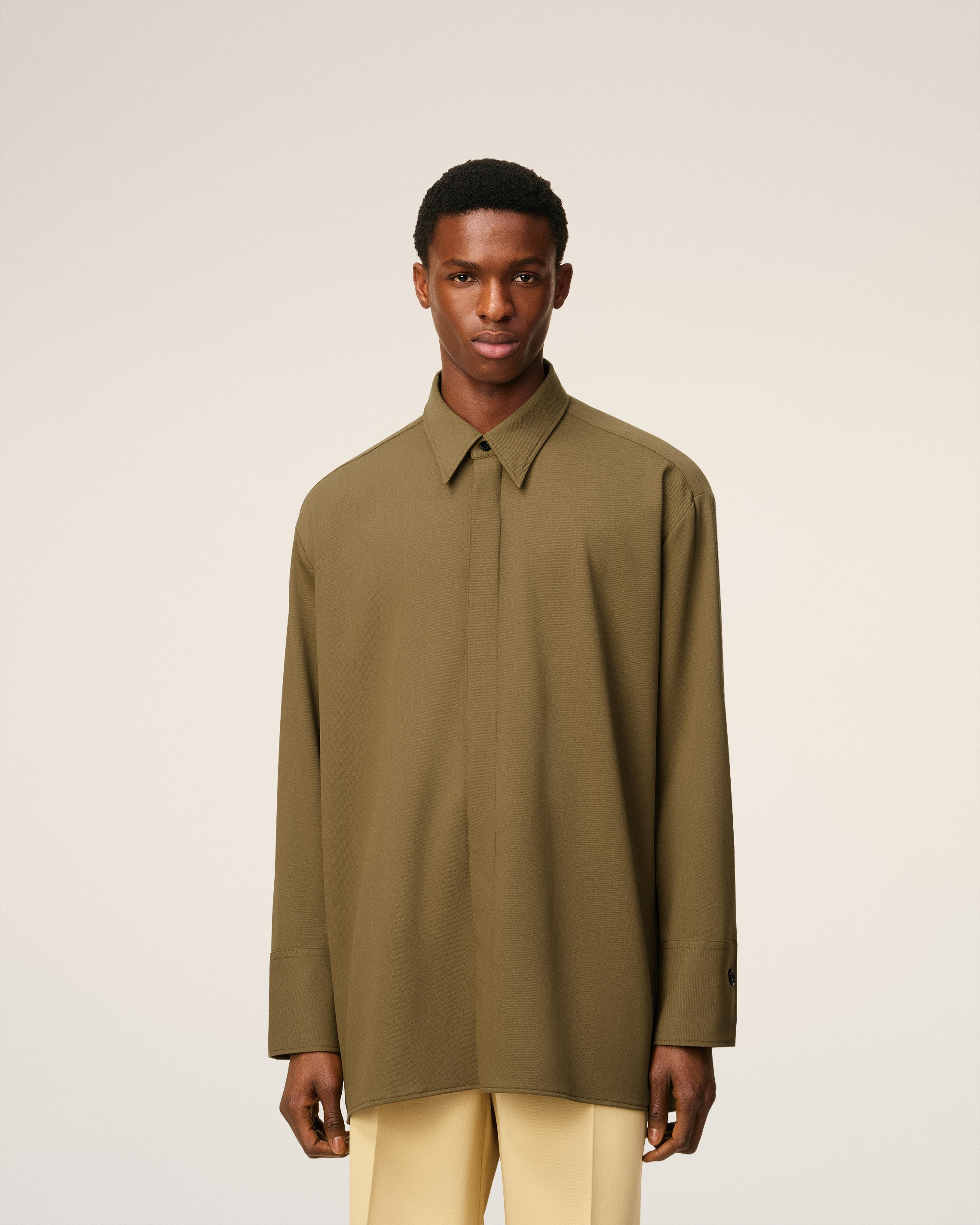 GREEN WOOL LONG OVERSIZED SHIRT - 3