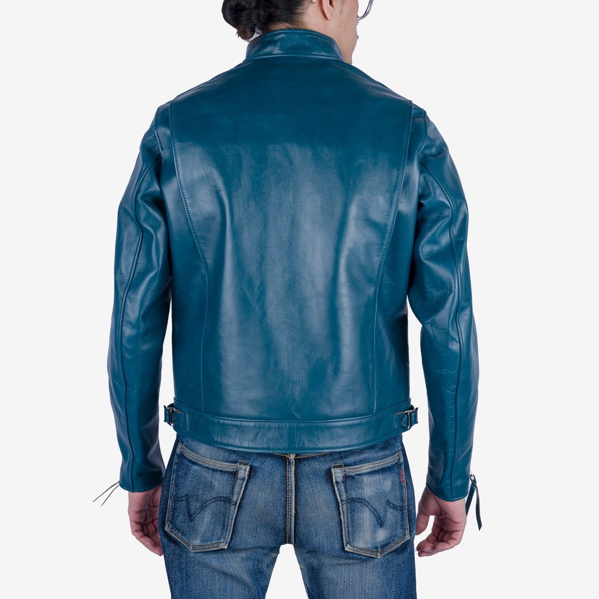 IHJ-128-BLU Japanese Horsehide Double Motorcycle Jacket - Blue - 3