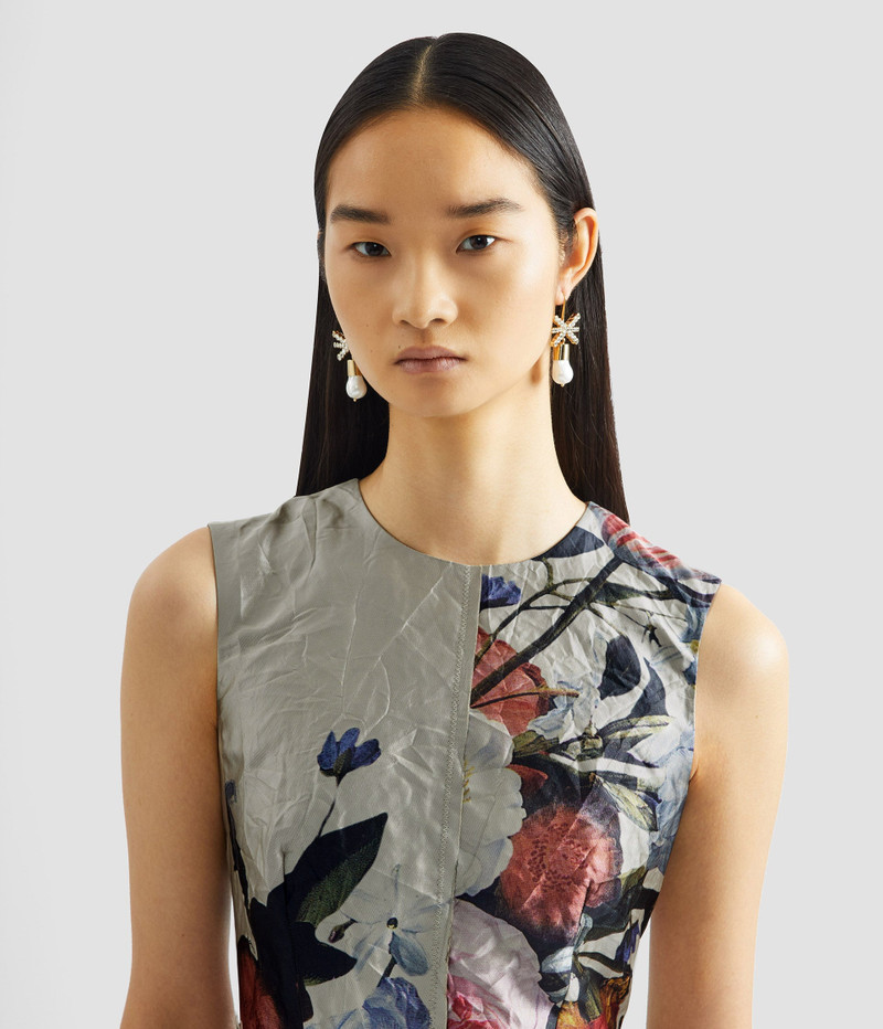 FLORAL PRINT TEXTURED SATIN SLEEVELESS MIDI DRESS 4