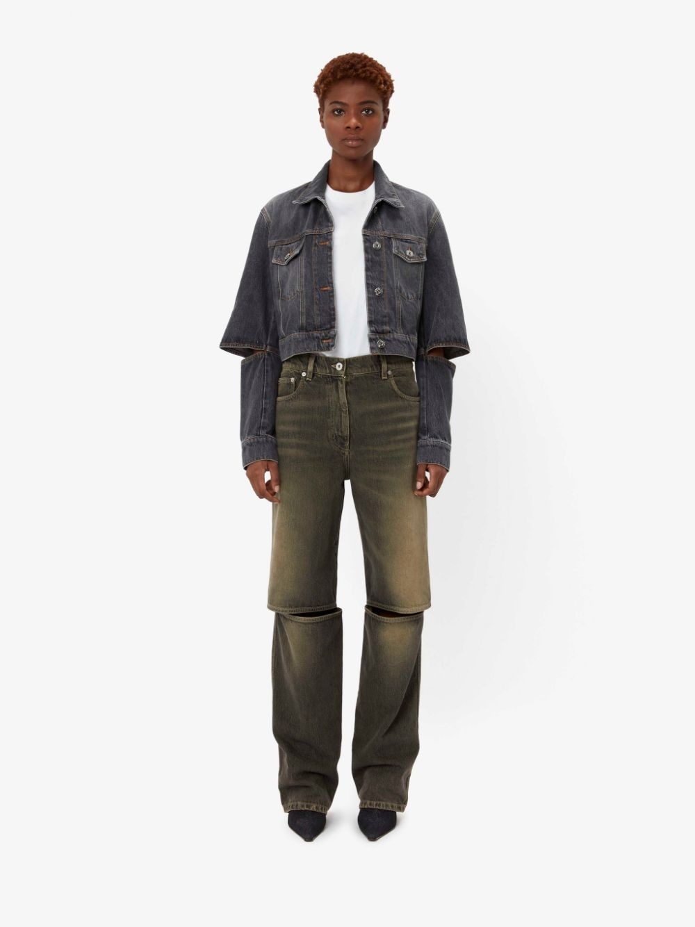 CUT OUT SLEEVE DENIM JACKET - 2