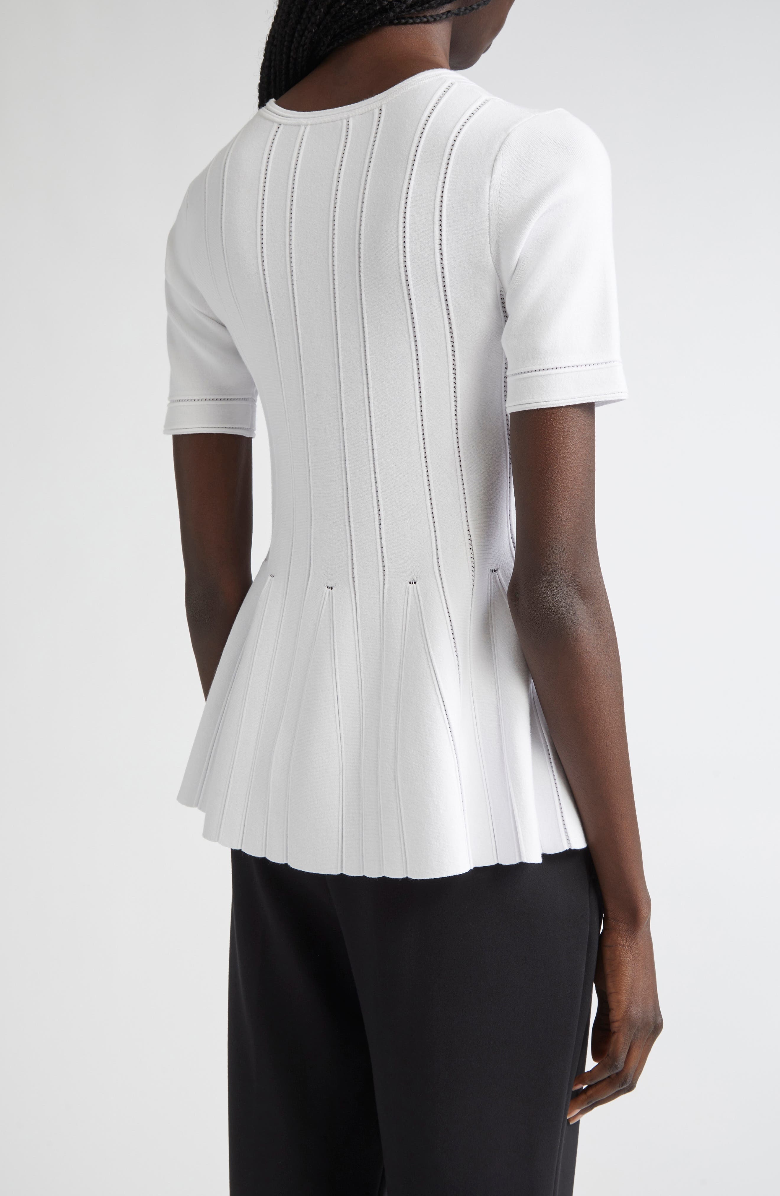 Max Mara Epoche Short Sleeve Peplum Sweater in White at Nordstrom - 2