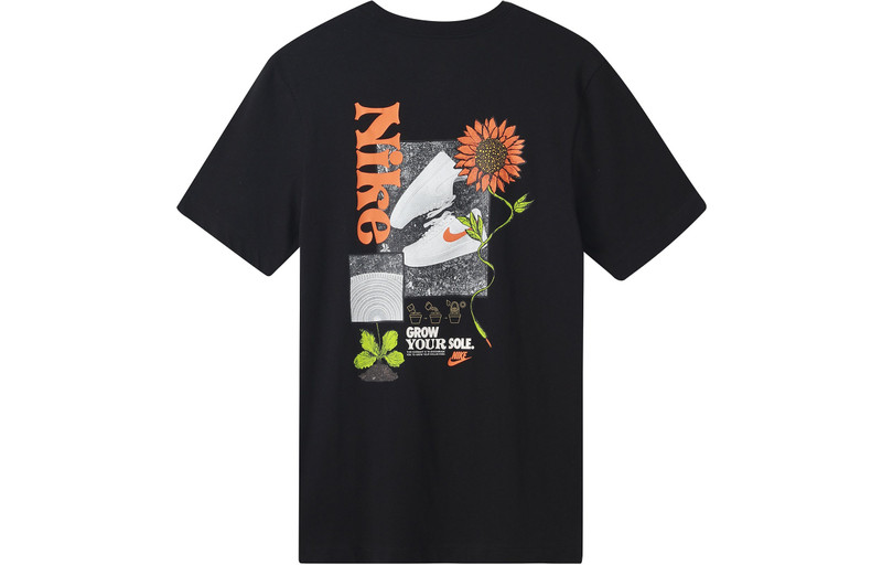 Nike Men's Nike Logo Plant Pattern Printing Round Neck Casual Short Sleeve Black T-Shirt DQ1034-010 outlook