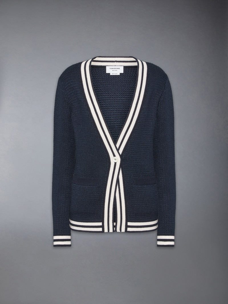 TUCK STITCH SILK CASHMERE & WOOL V NECK CARDIGAN 1