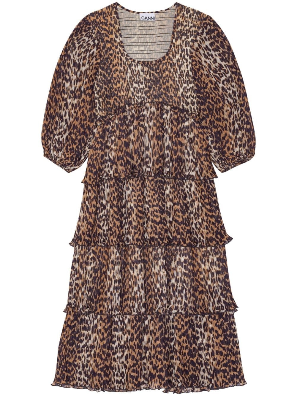 leopard-print short-sleeve layered midi dress - 1
