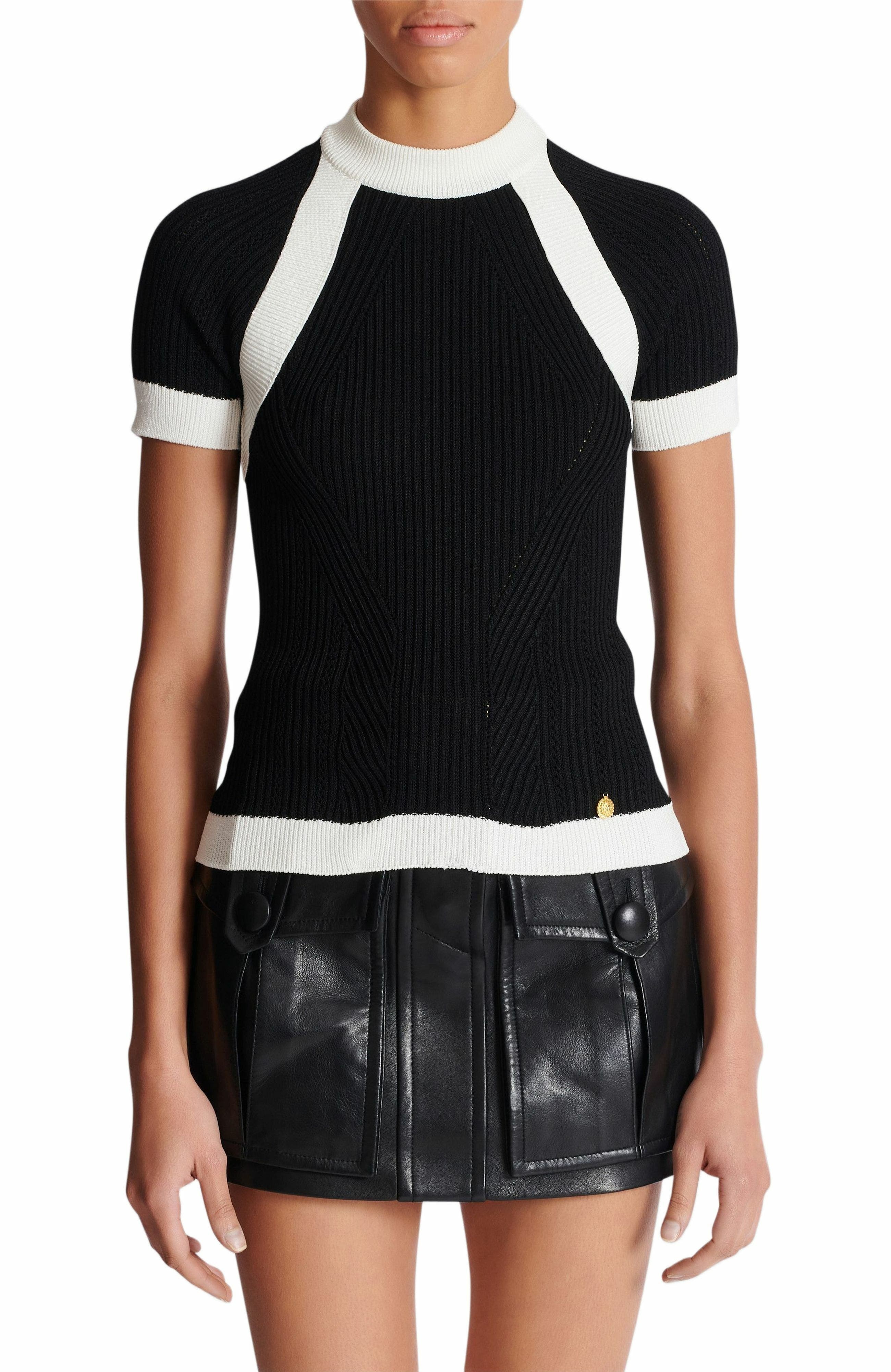 Balmain Short-sleeved knit top in Black at Nordstrom - 8