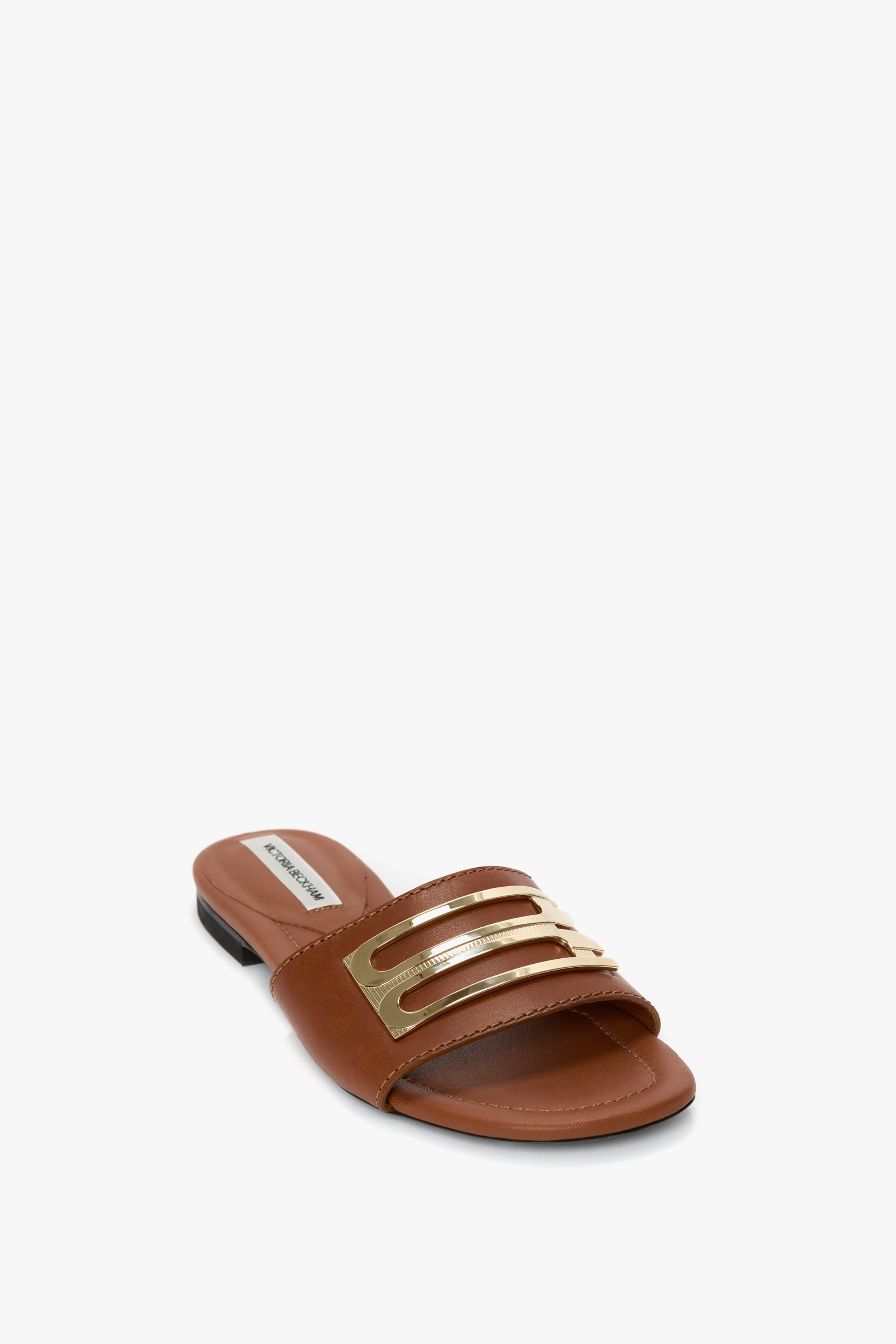 B Buckle Slide In Light-Pastel Brown Leather - 2