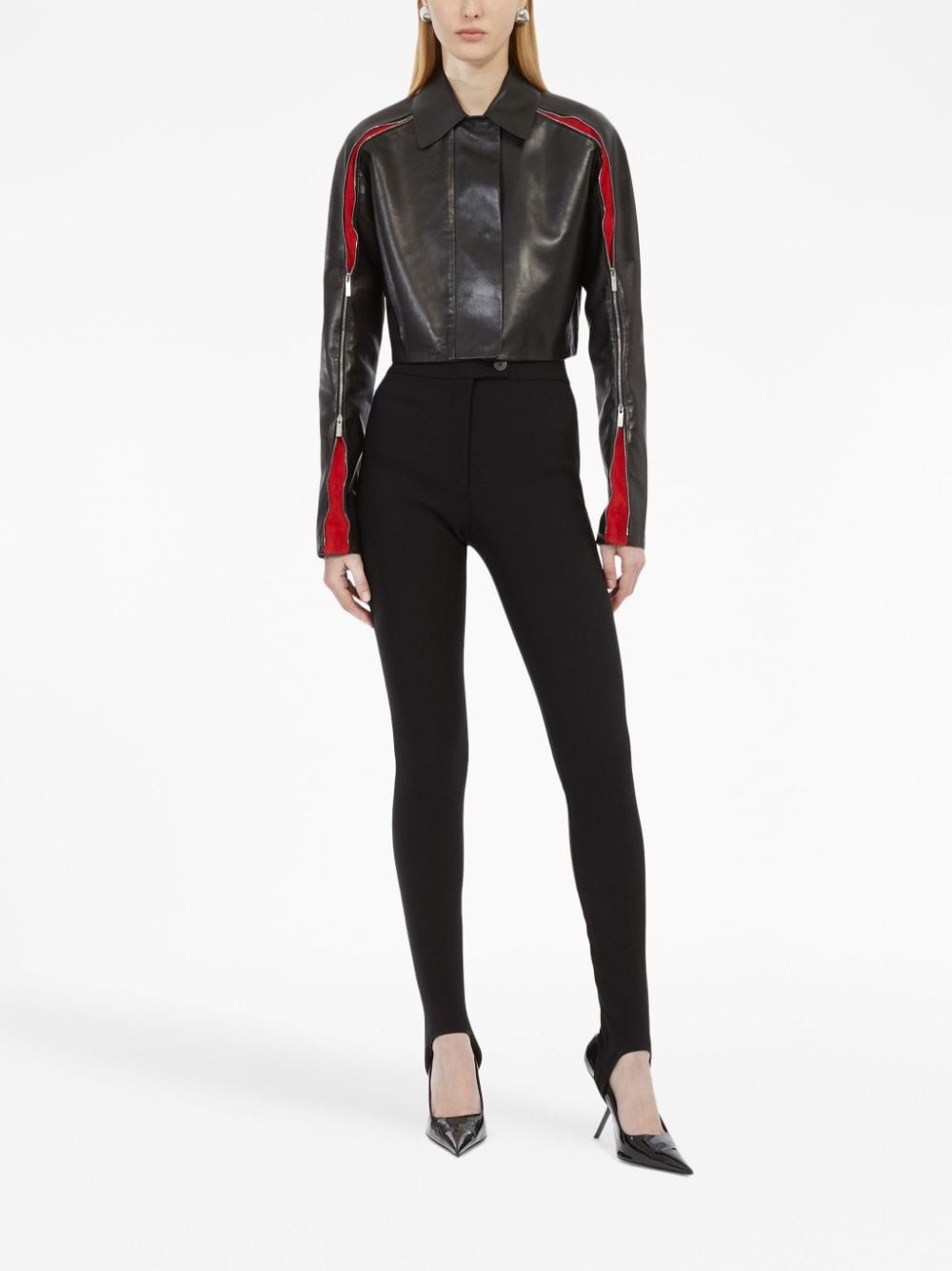 zip-detail leather cropped jacket - 2