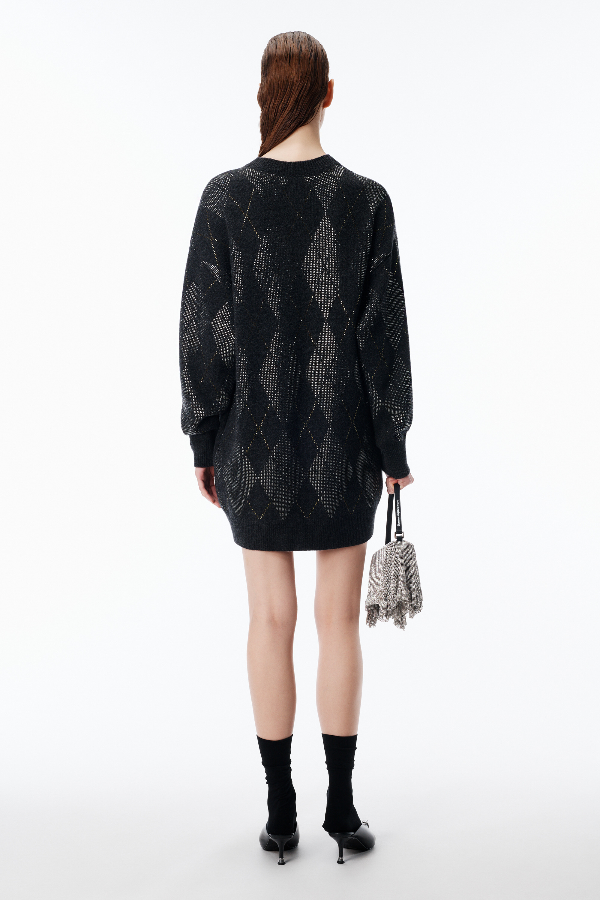 Crystal Hotfix Argyle Wool-Blend Dress - 4