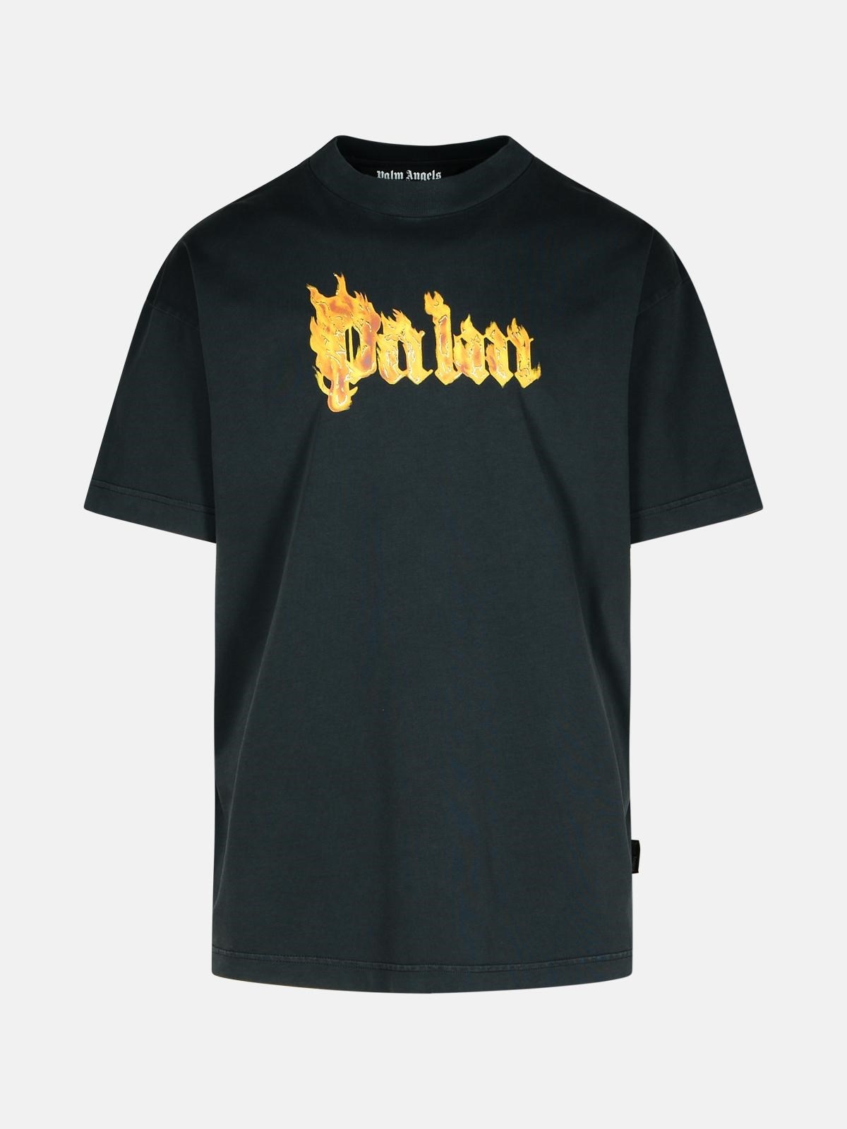 'BURNING PALM' BLACK COTTON OVERSIZE T-SHIRT - 1