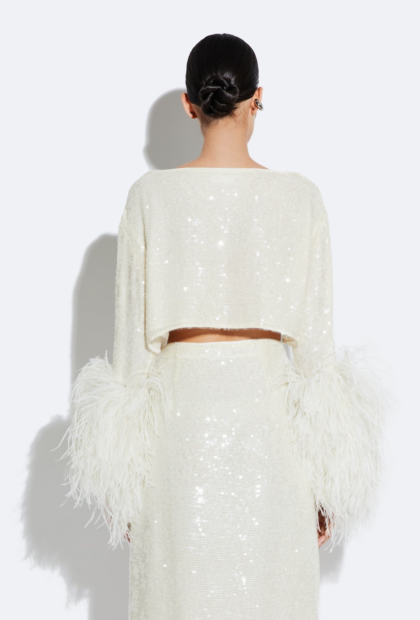 Sequin Cropped Top With Feathers - 3