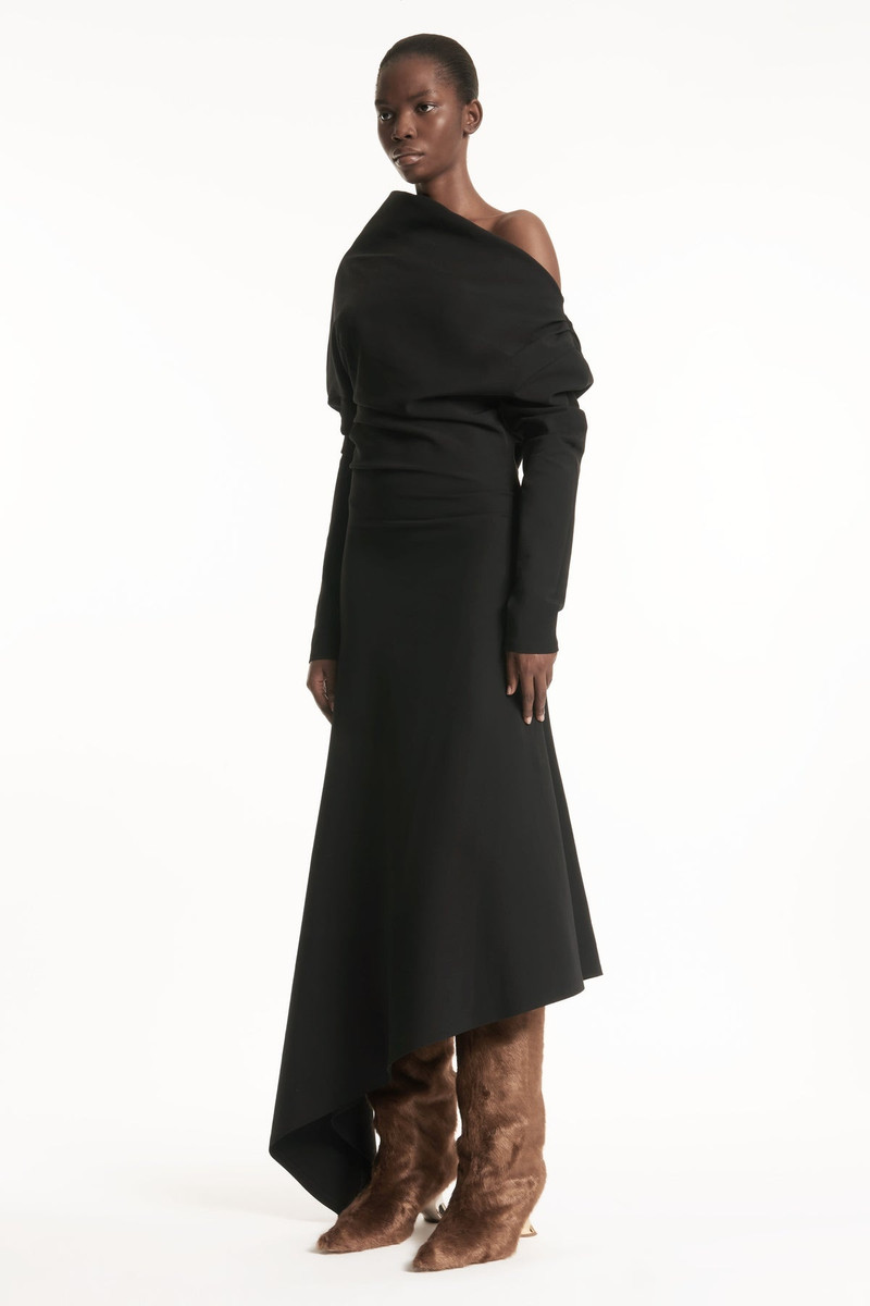 OFF SHOULDER ASYMMETRIC DRESS BLACK 3