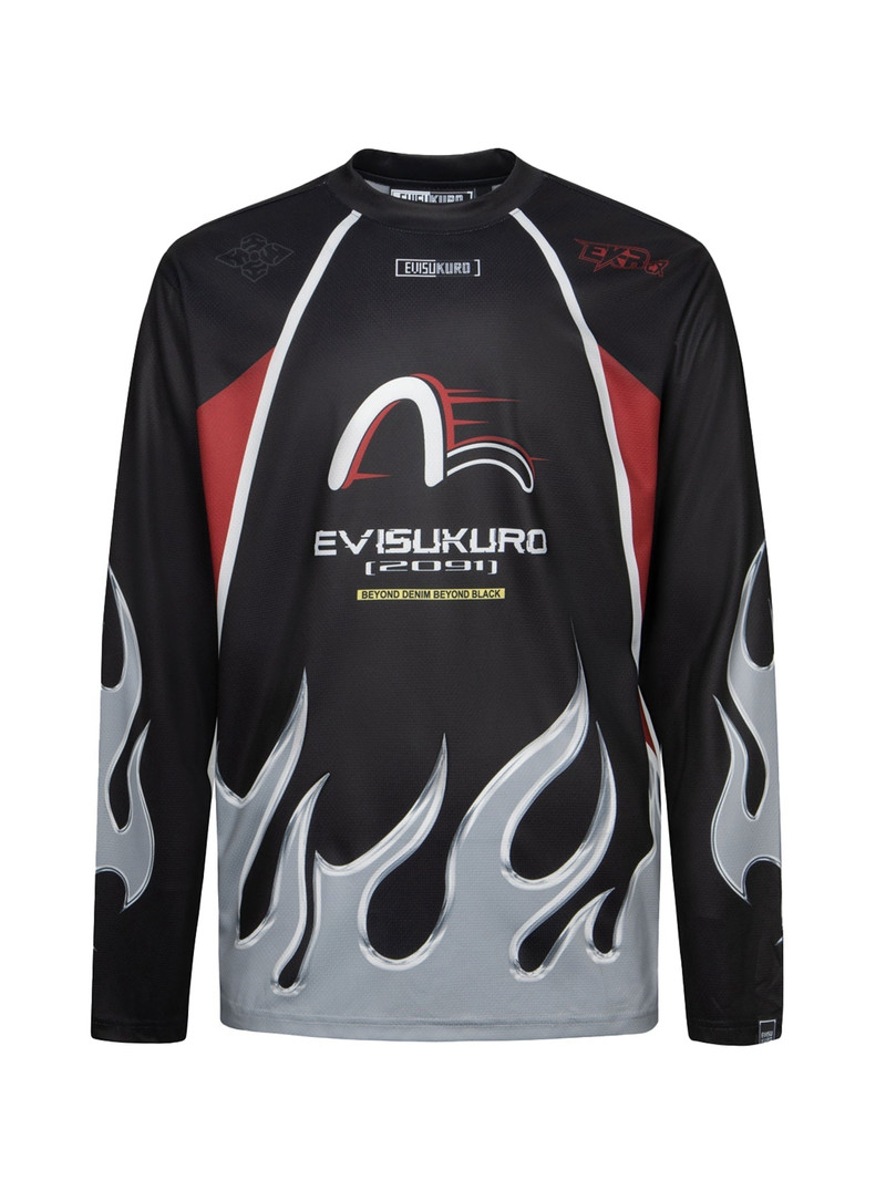 Chrome Fire and Multi-Logo Regular Fit Long-Sleeve Racing T-Shirt 14