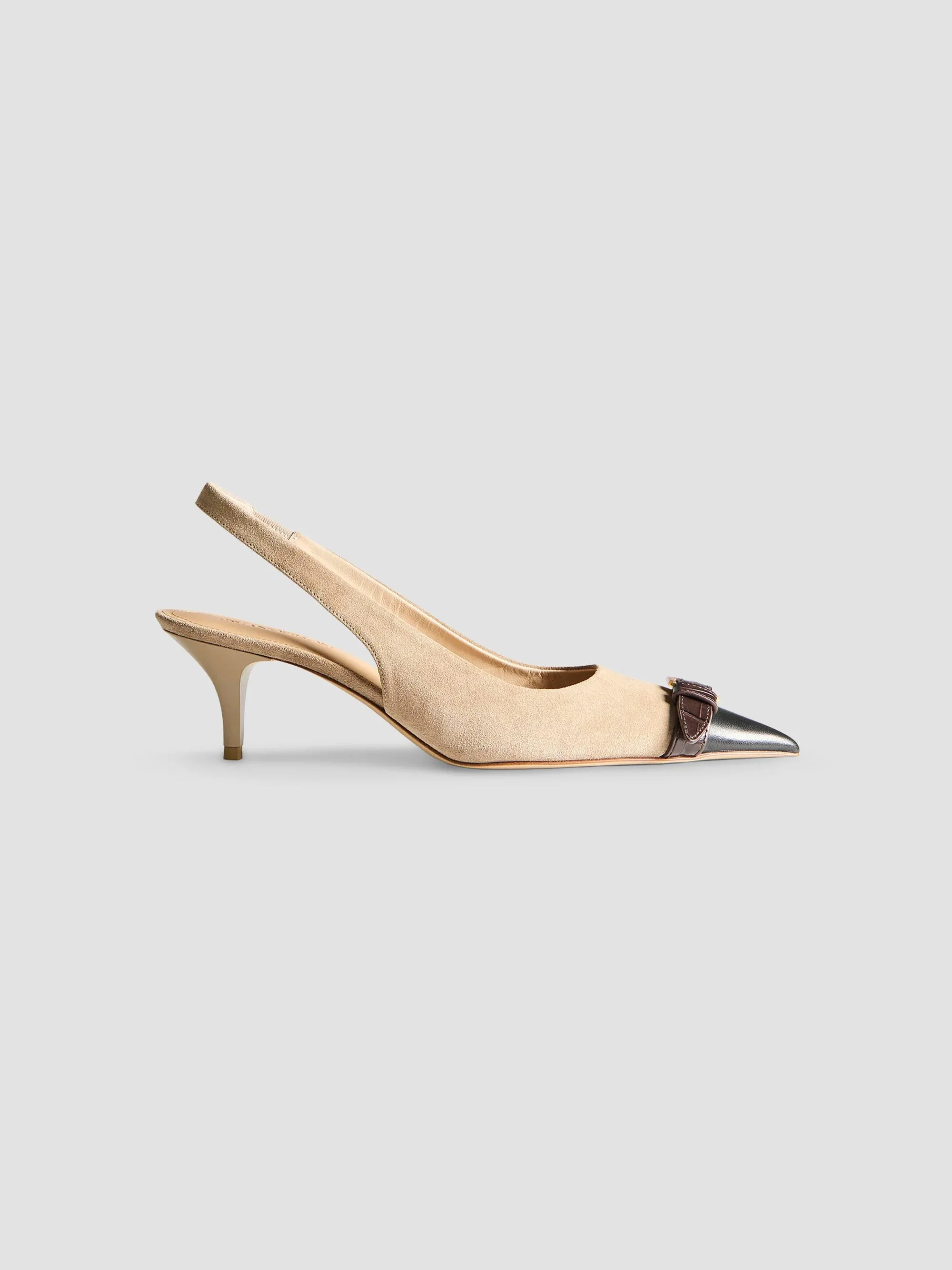 Women's Buckle Suede & Leather Slingback Pumps - Taupe Black - 1