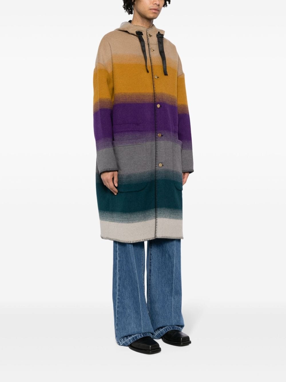Blanket Stitched colour-block coat - 3