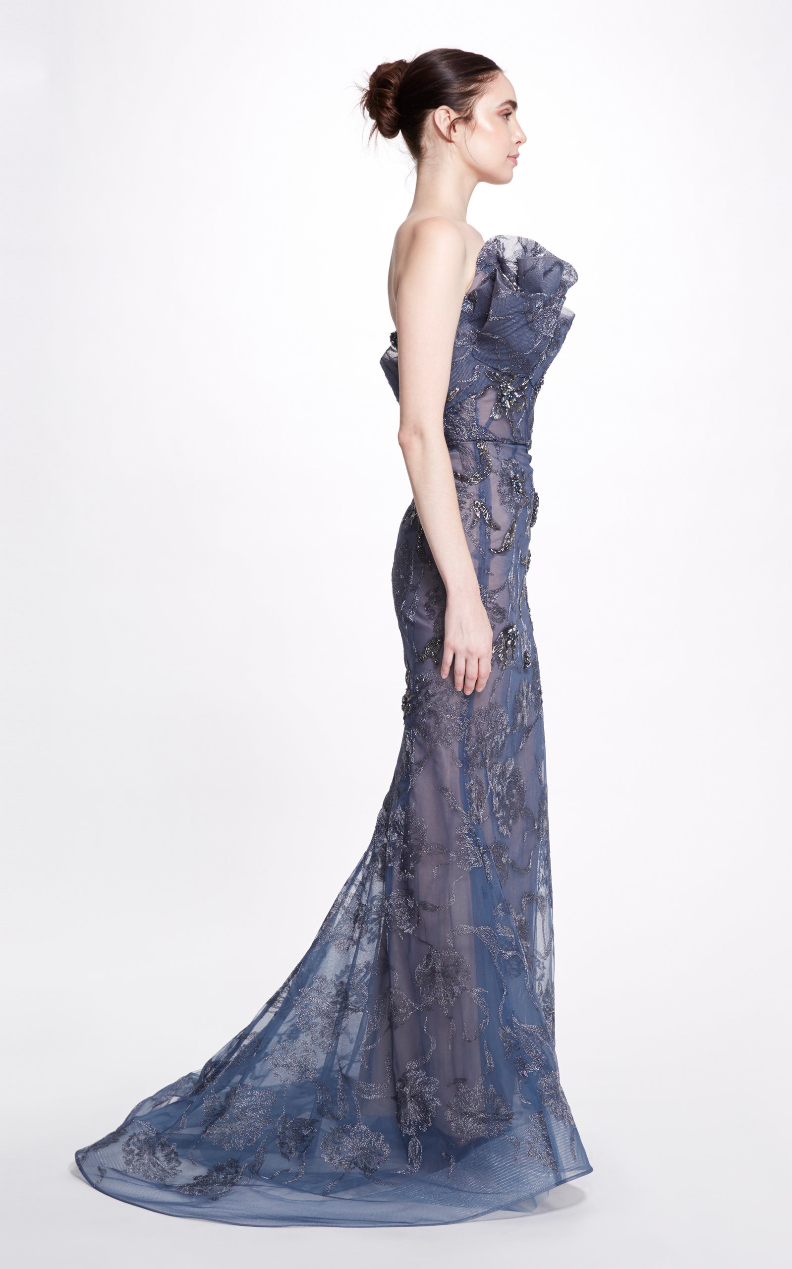 Metallic Embroidered Tulle Gown purple - 5