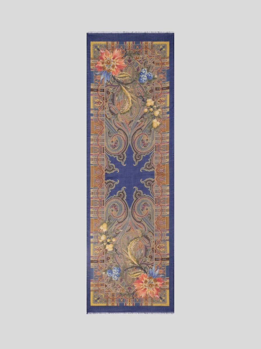 WOOL, CASHMERE AND SILK SCARF WITH PAISLEY AND FLOWER MOTIF - 1