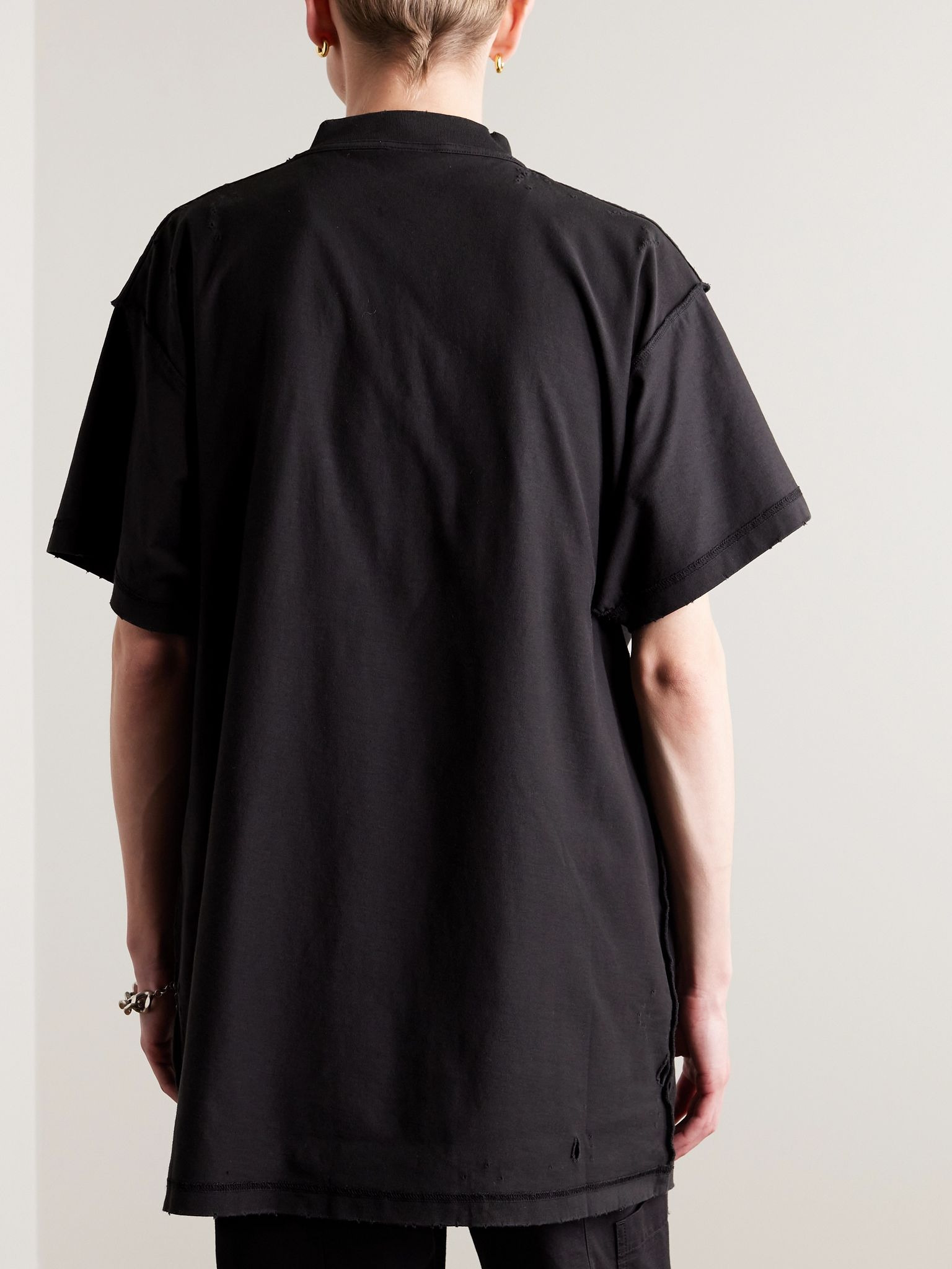 Antwerpen Inside Out Oversized Distressed Printed Cotton-Jersey T-Shirt Black - 3