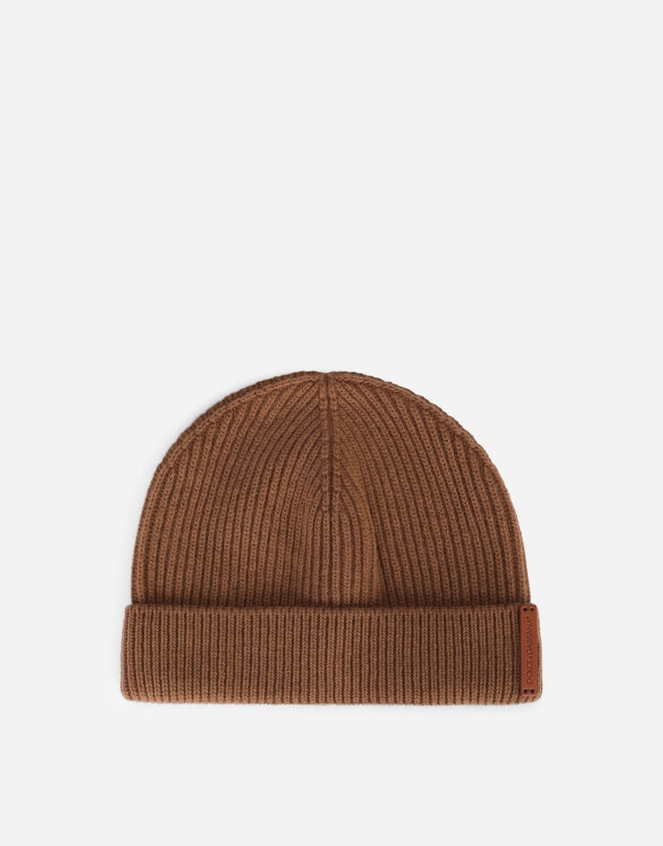 Knit wool hat with leather logo - 1