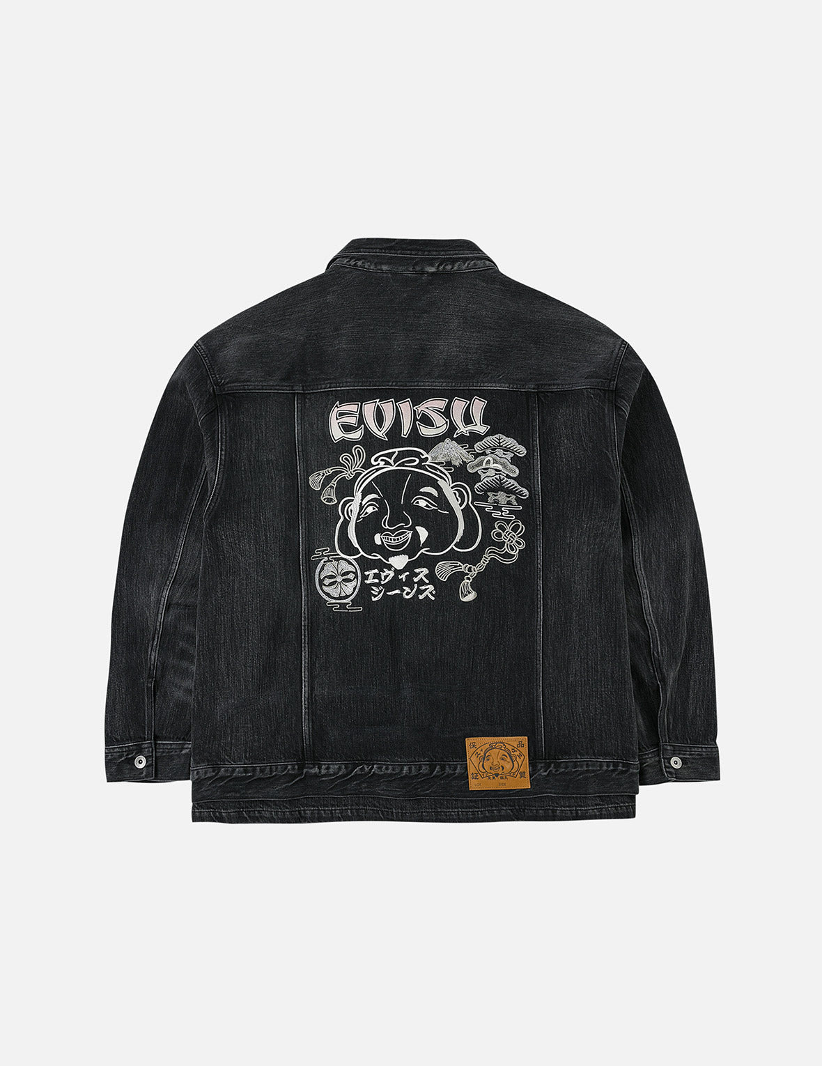 Washed Godhead and Logo Embroidery Oversized Chinese Style Denim Jacket - 3