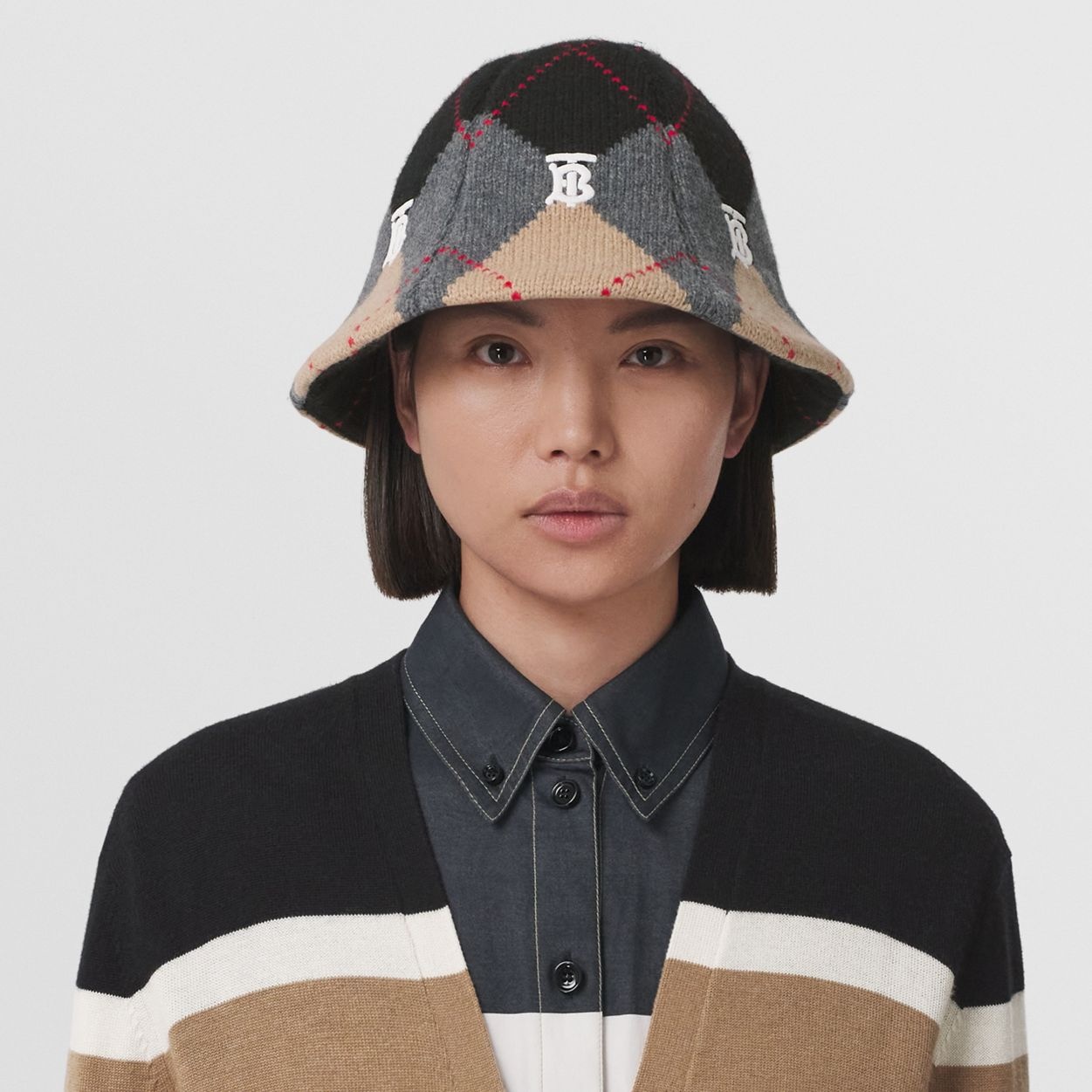 Argyle Intarsia Wool Cashmere Bucket Hat - 3