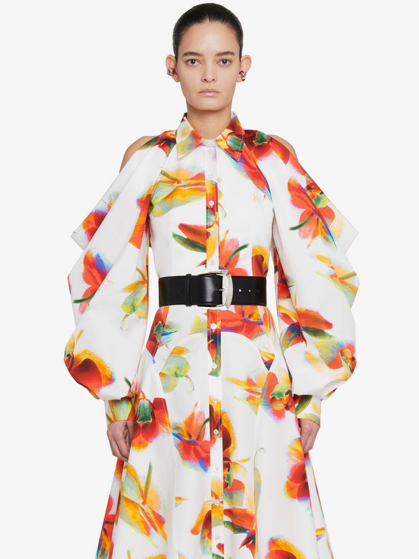 Women's Slashed Drape Sleeve Shirt Dress in Optic White - 6