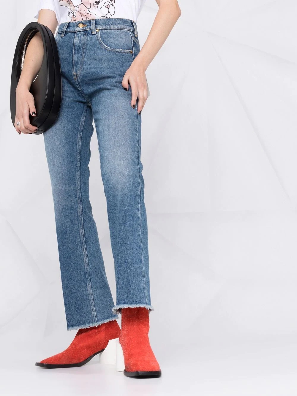 faded cropped jeans - 5