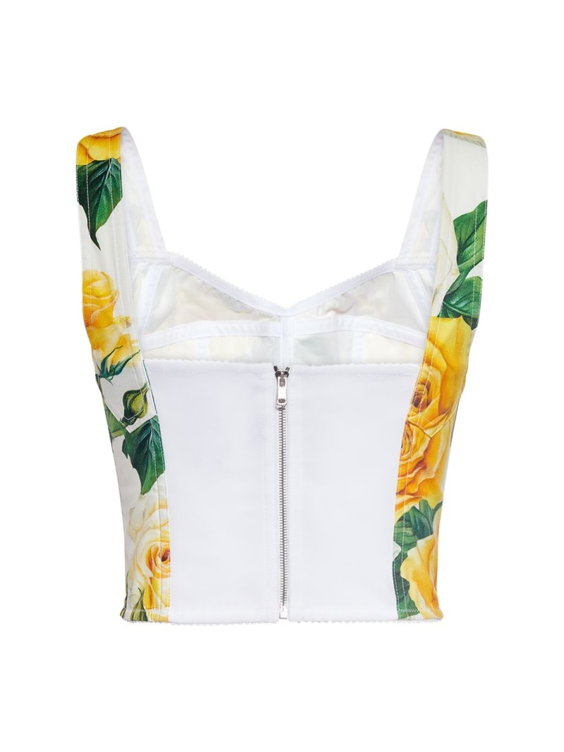 Rose print cotton poplin bustier top - 5