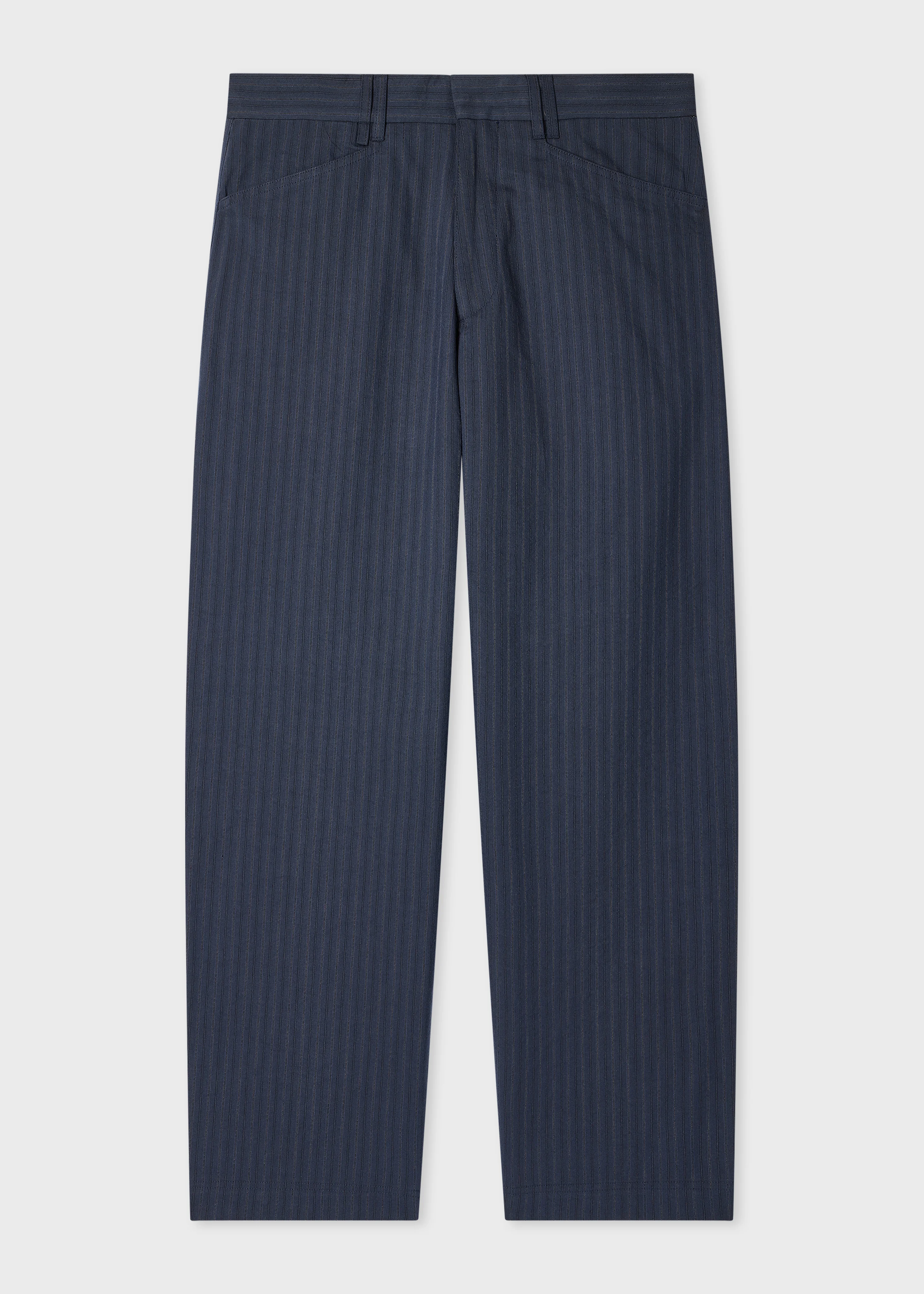 Relaxed-Fit Navy Washed-Twill Stripe Trousers - 1
