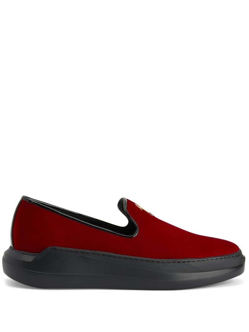 Conley logo-plaque velvet loafers 1