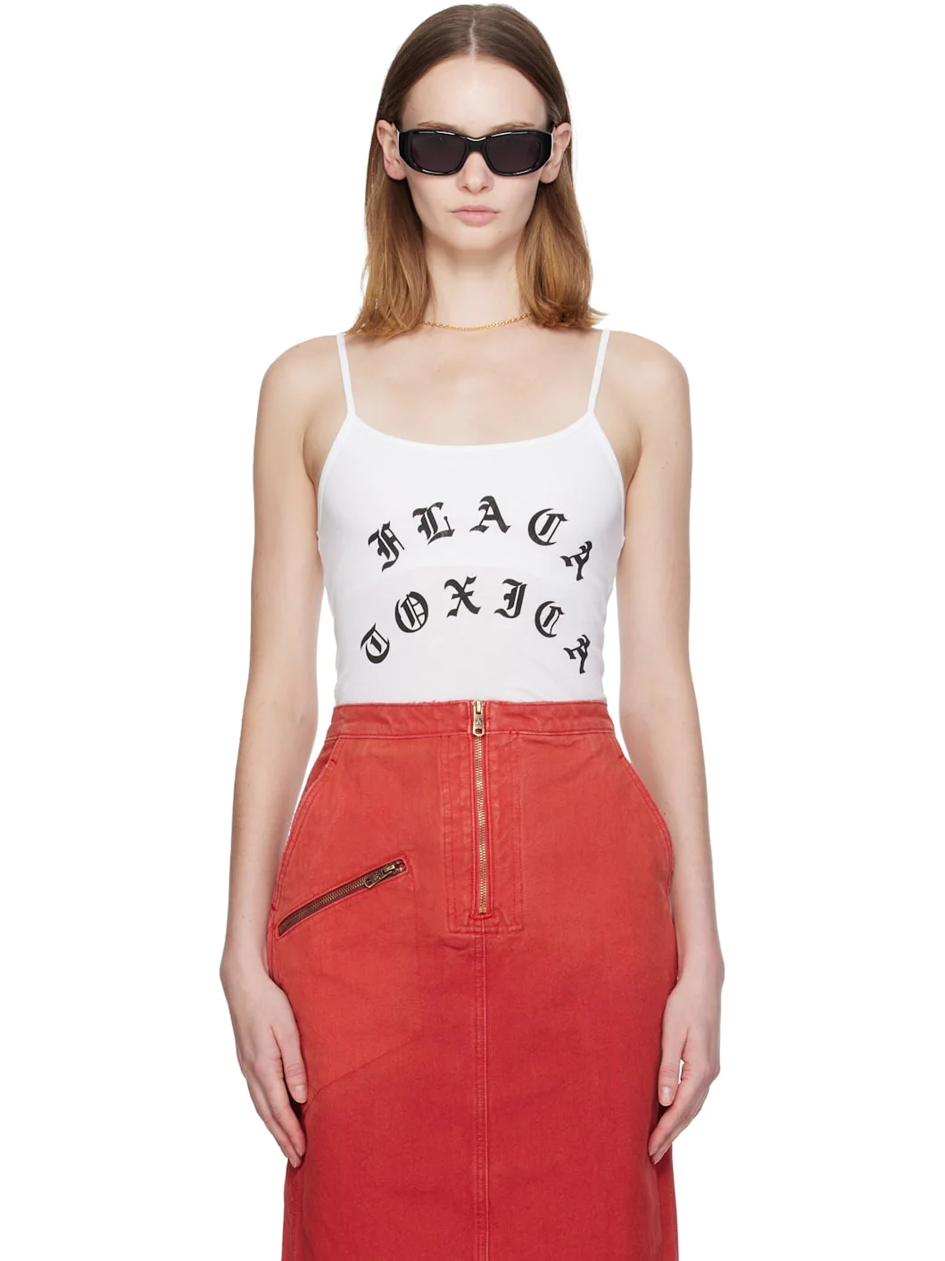 White Printed Text Tank Top - 1