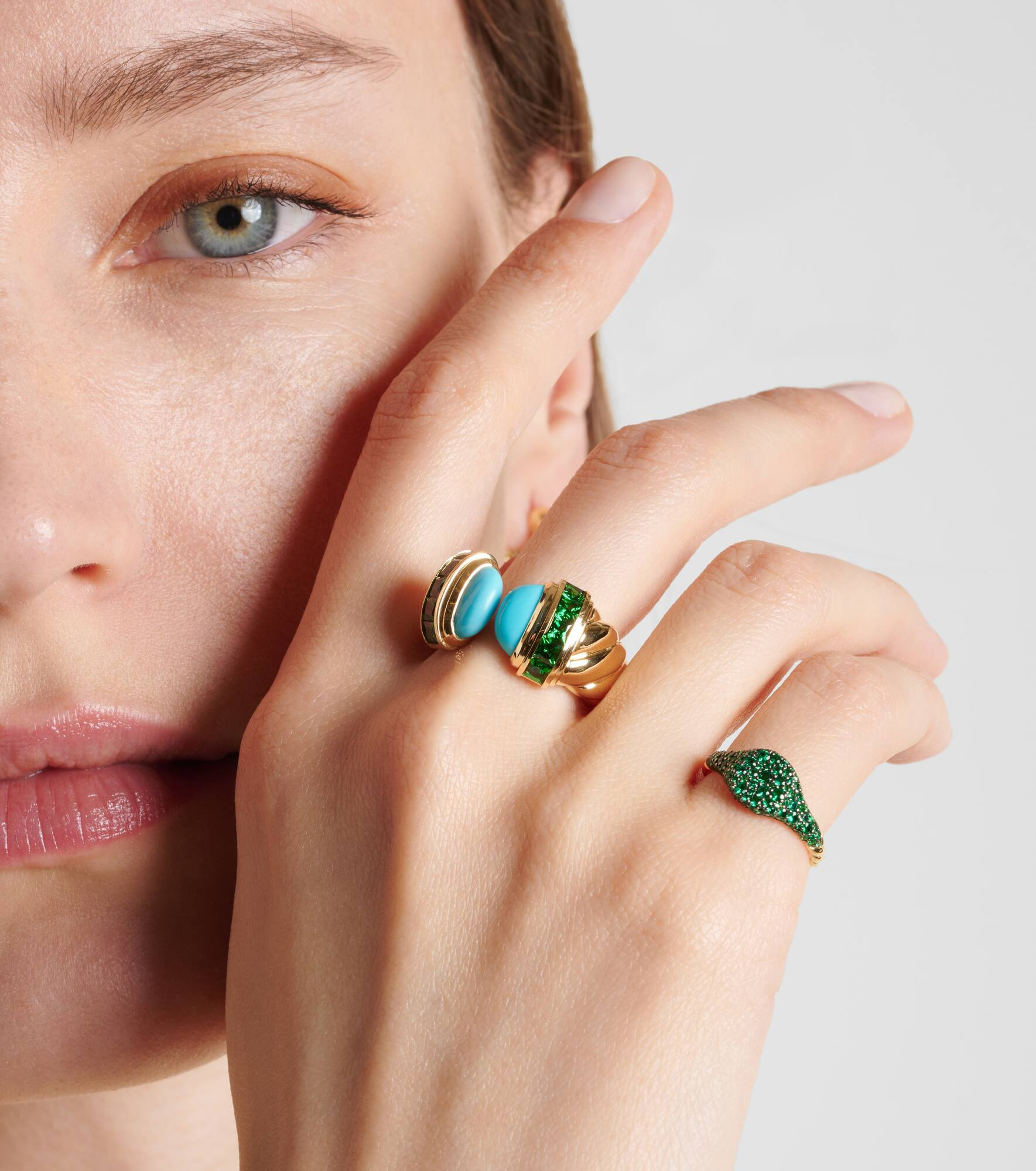 Sculpted Cable 18kt gold ring with turquoise - 2