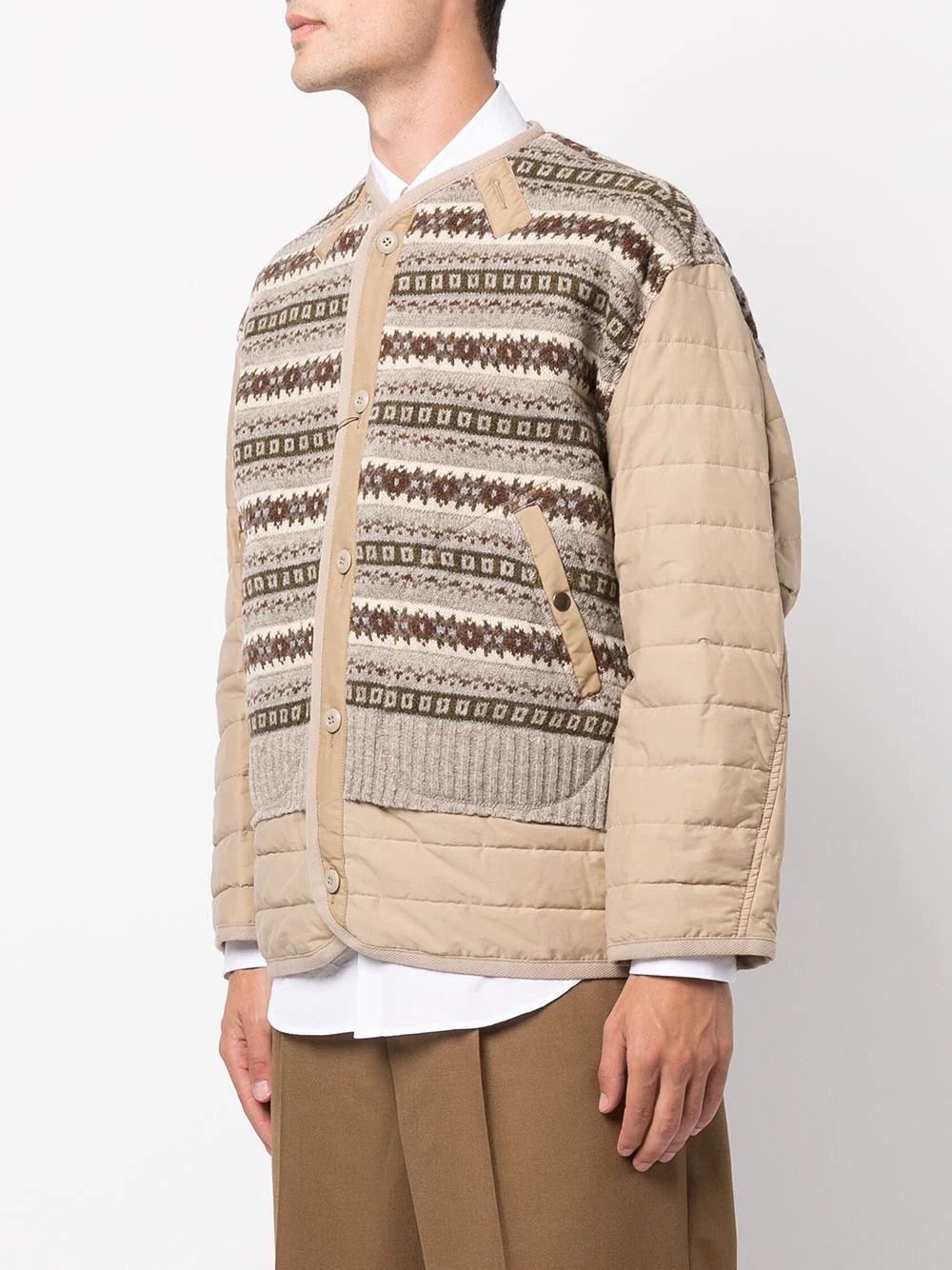 intarsia-knit panel quilted jacket - 3