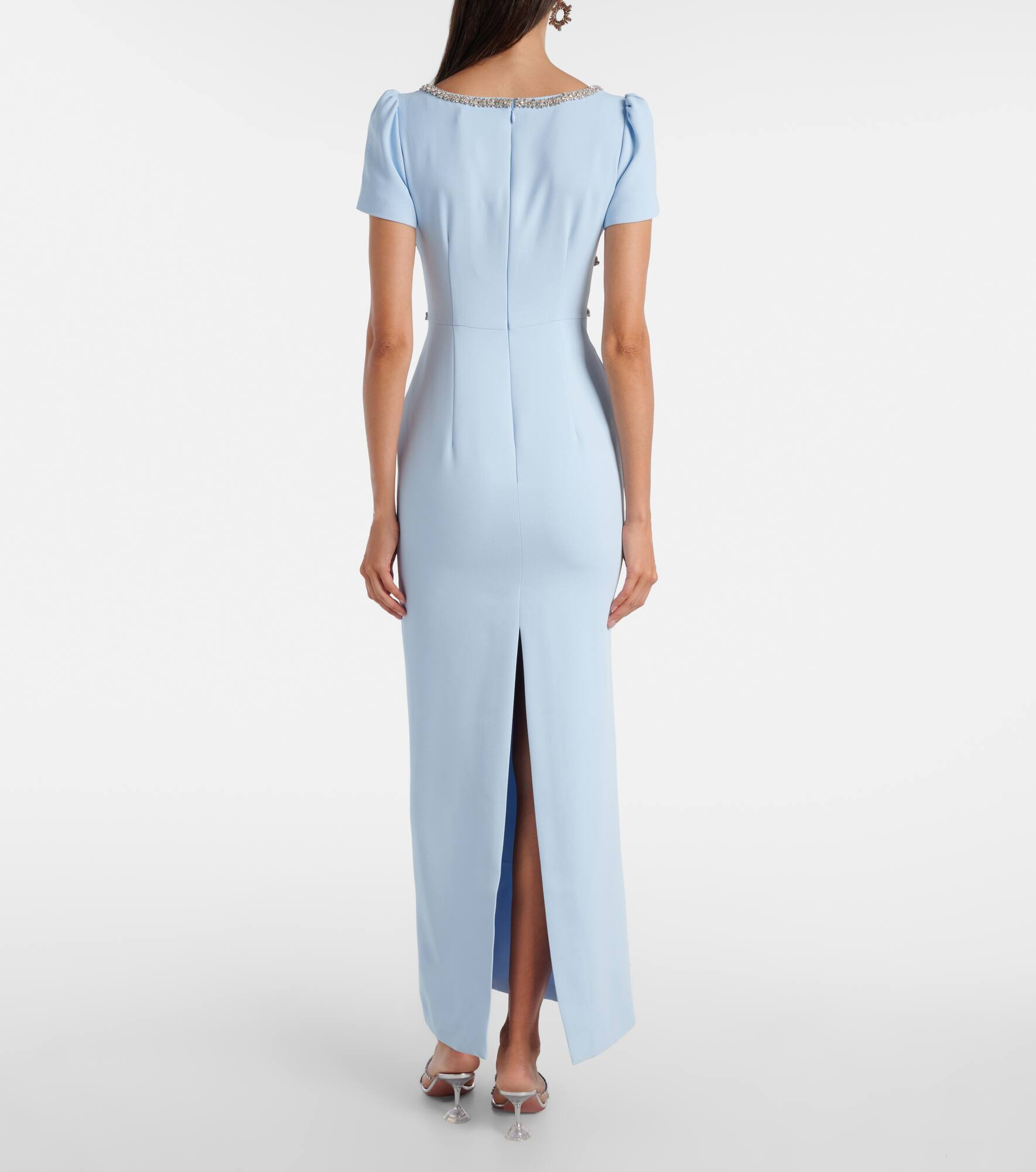 Floral-appliqué crêpe maxi dress - 3