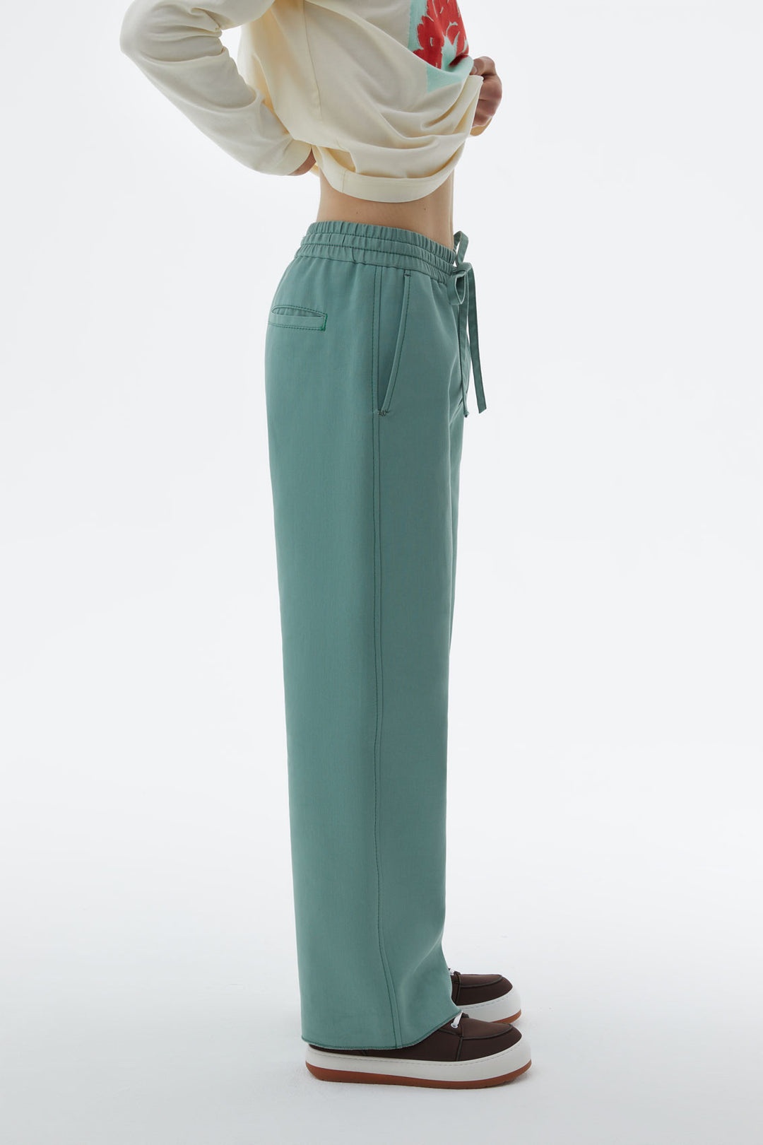 SAGE GREEN ELASTIC PANTS - 3