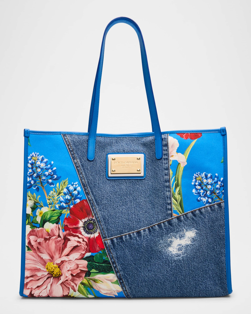Floral Denim Tote Bag 1