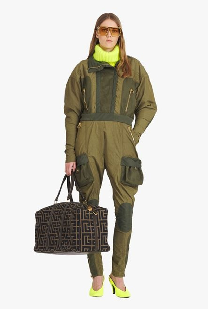 Balmain Khaki nylon cargo jumpsuit outlook