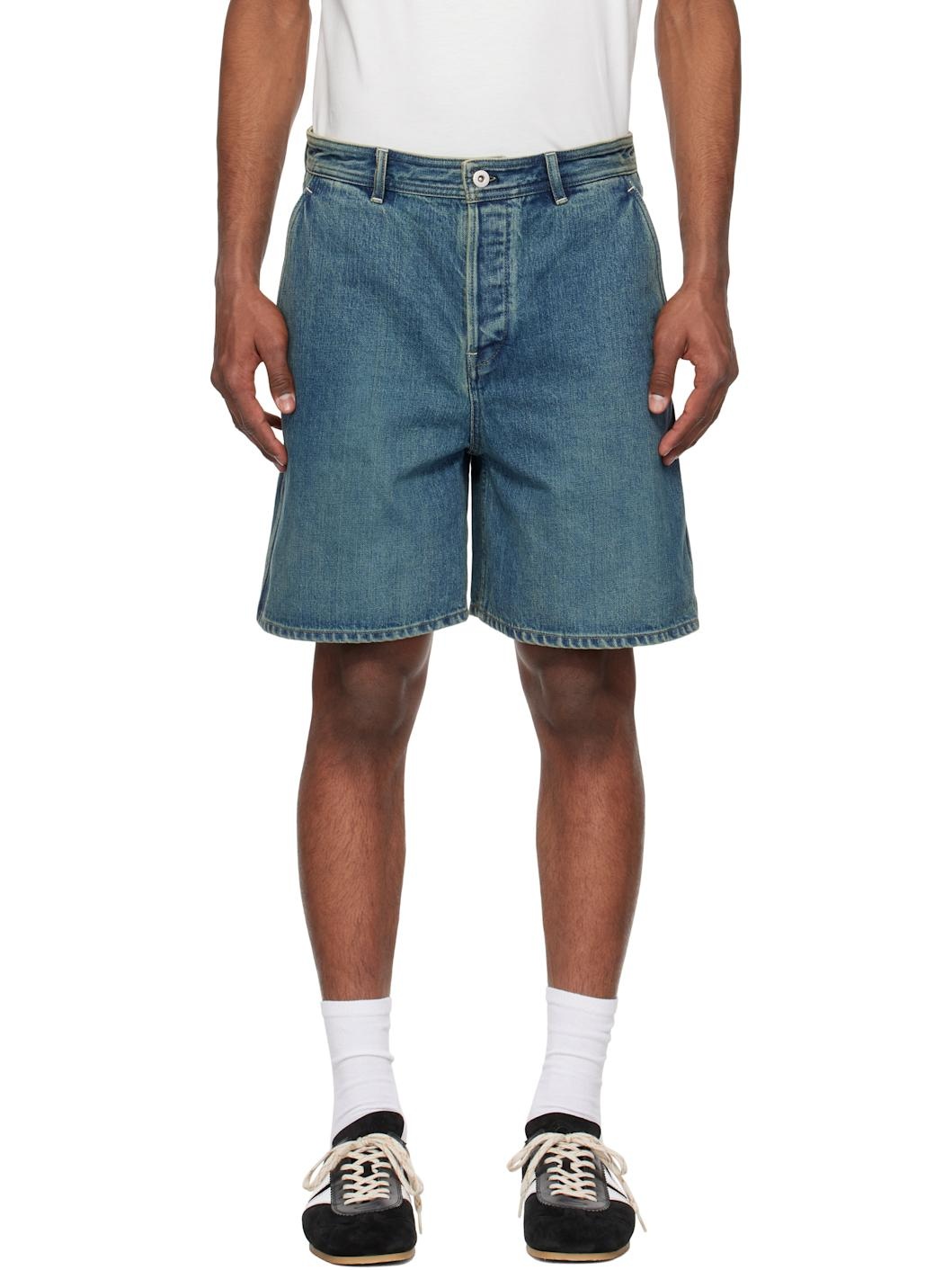 Blue Faded Denim Shorts - 1